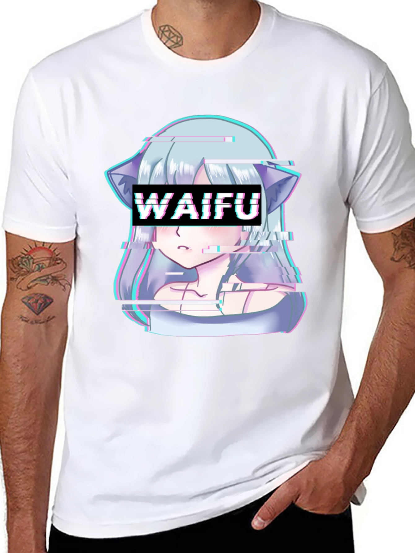 Waifu Glitch Anime Graphic Tee - Black T-Shirt