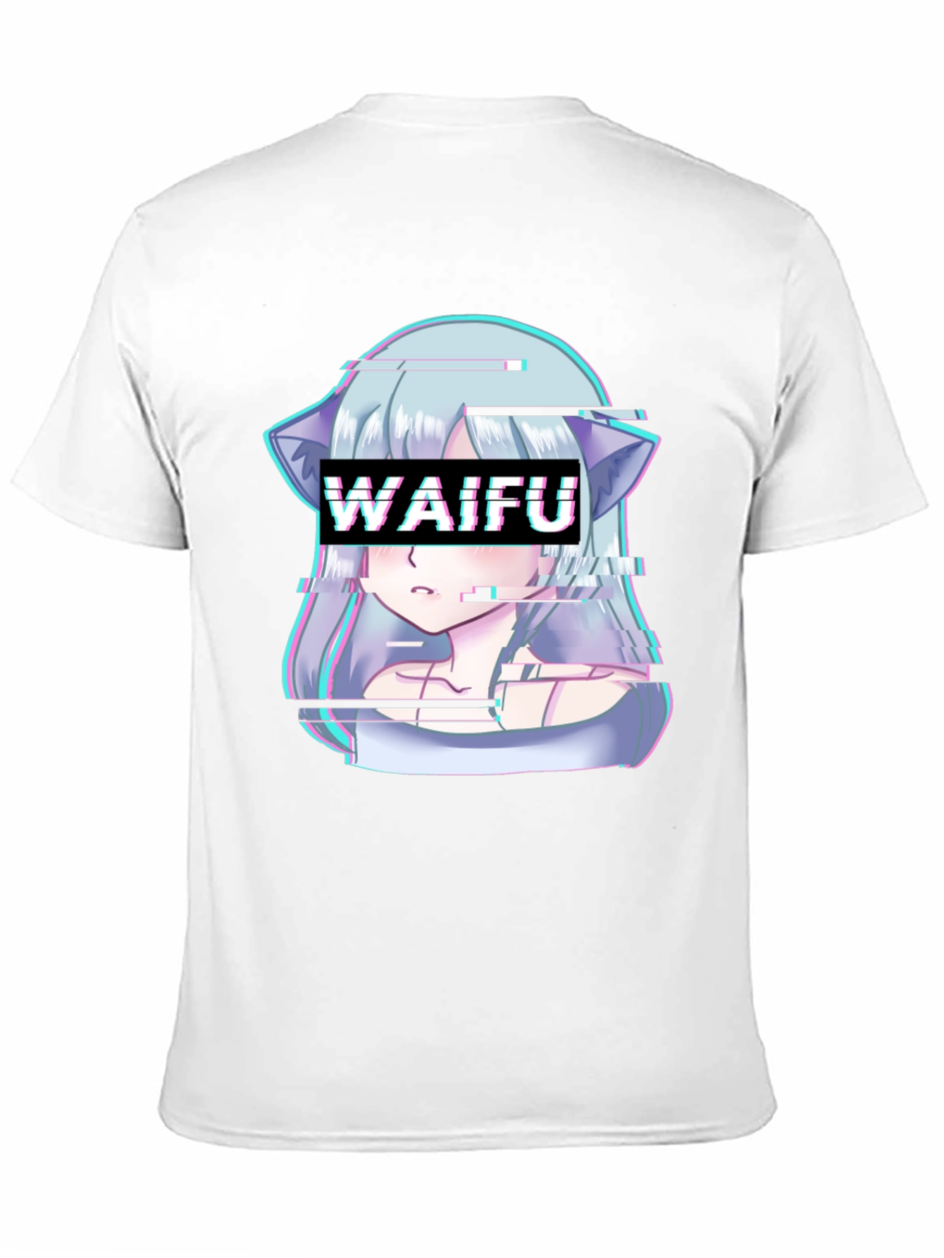 Waifu Glitch Anime Graphic Tee - Black T-Shirt
