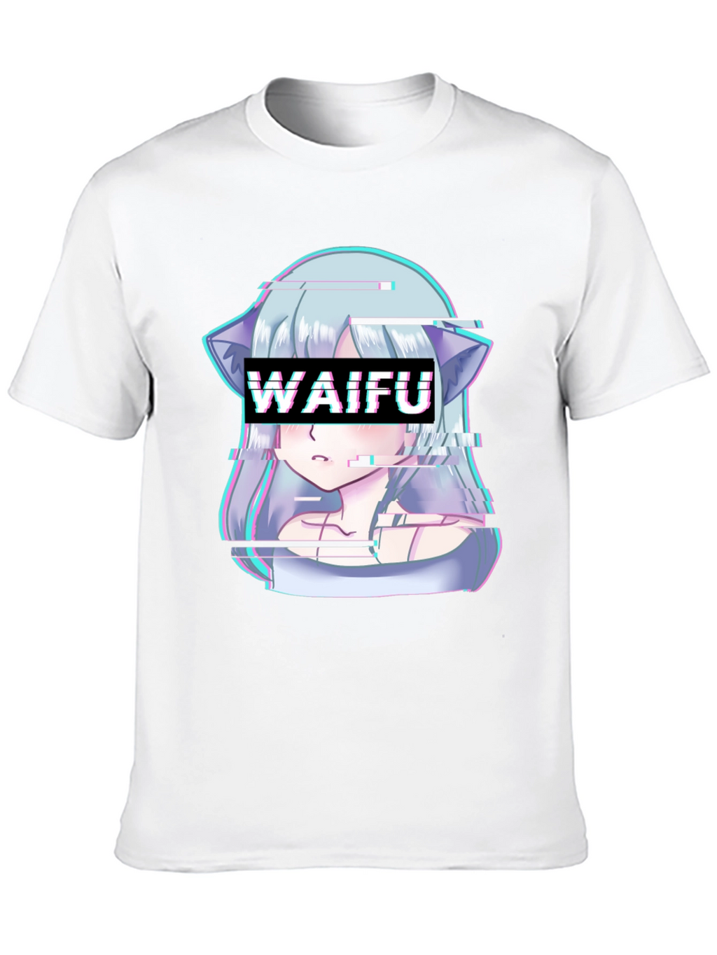 Waifu Glitch Anime Graphic Tee - Black T-Shirt