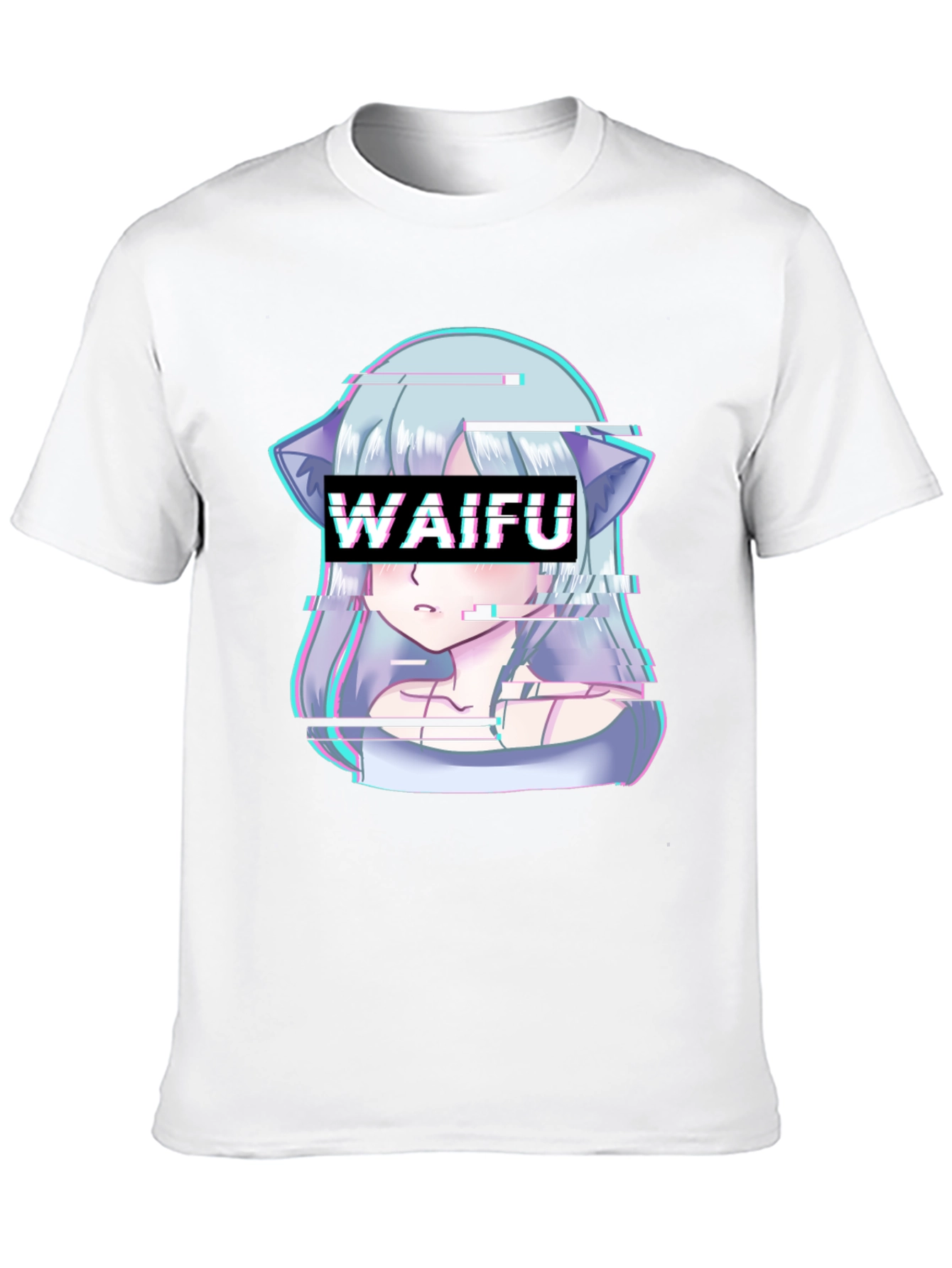 Waifu Glitch Anime Graphic Tee - Black T-Shirt