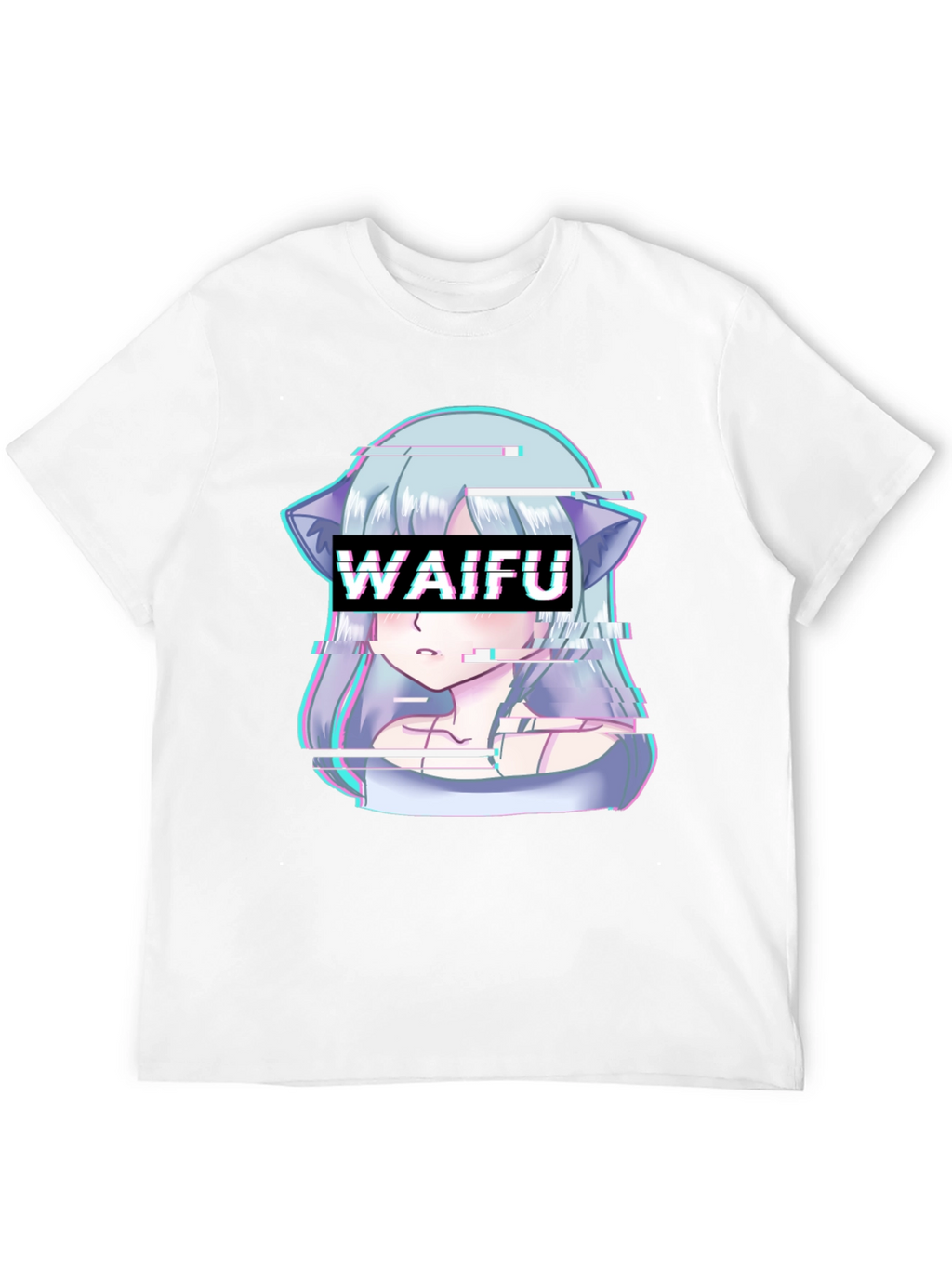 Waifu Glitch Anime Graphic Tee - Black T-Shirt