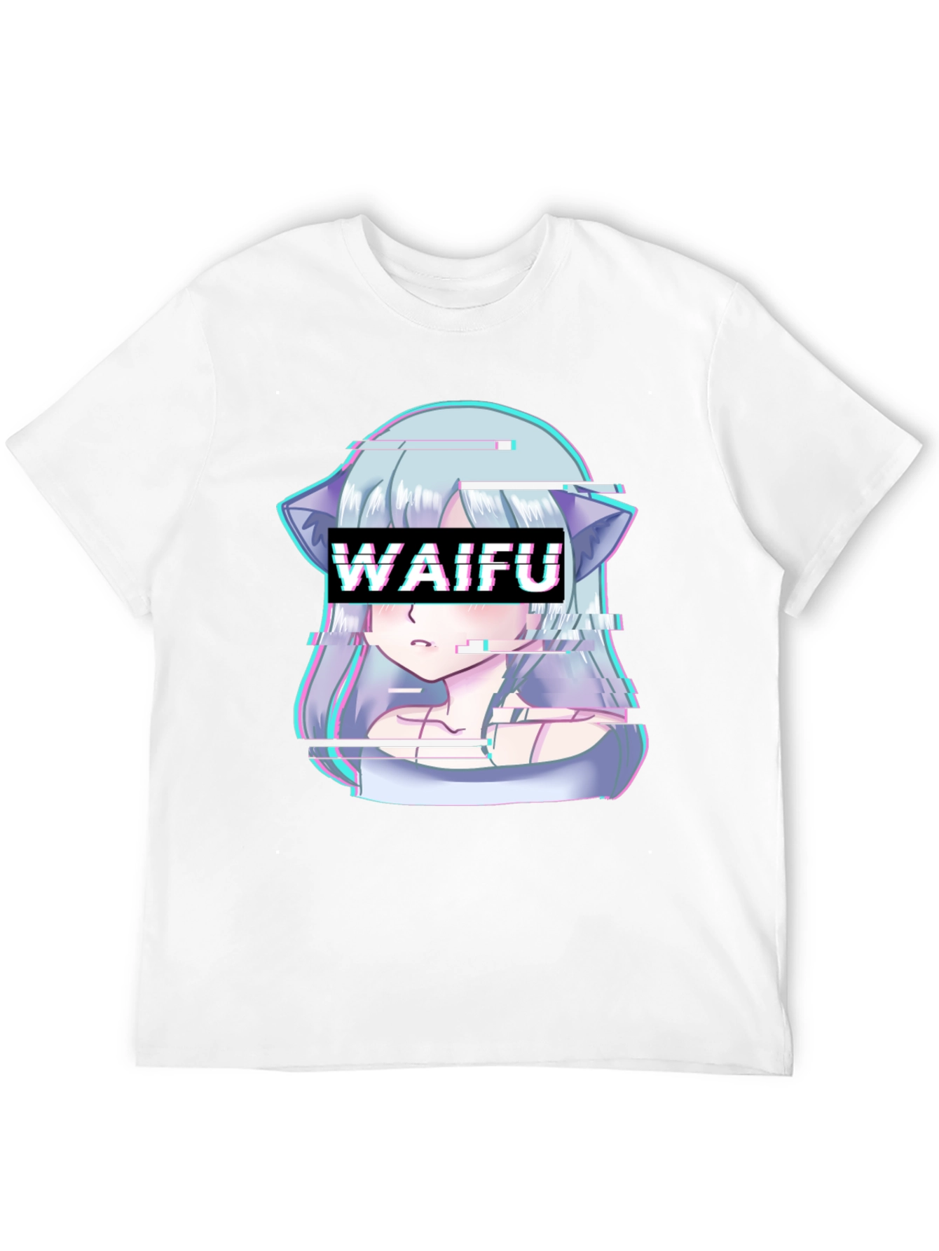 Waifu Glitch Anime Graphic Tee - Black T-Shirt