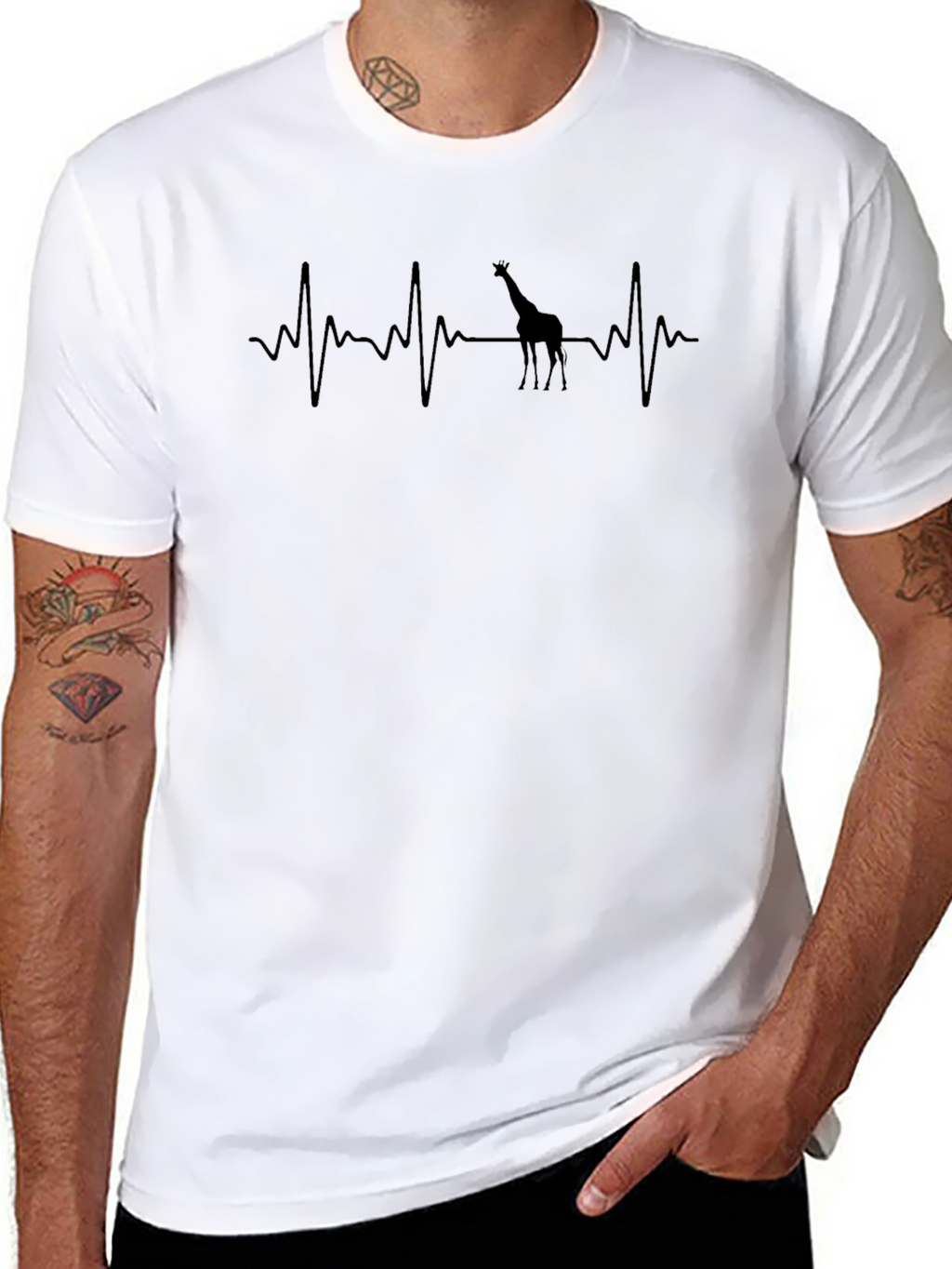 Giraffe Heartbeat Graphic Tee - Black