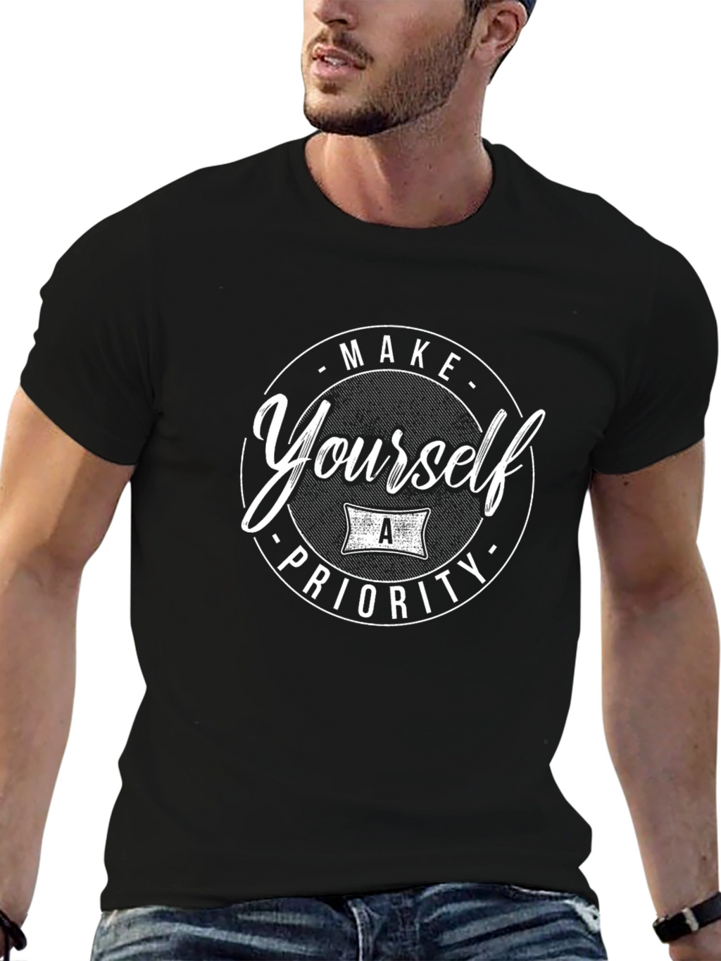 Make Yourself A Priority Black Graphic T-Shirt