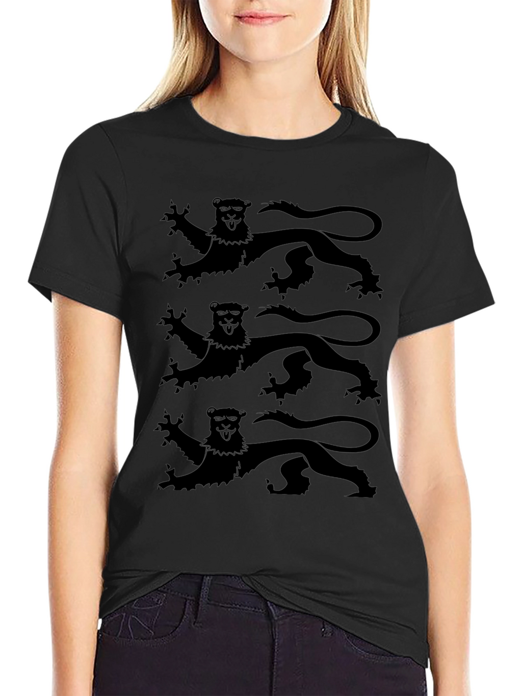 Black T-Shirt with Triple Lion Rampant Design