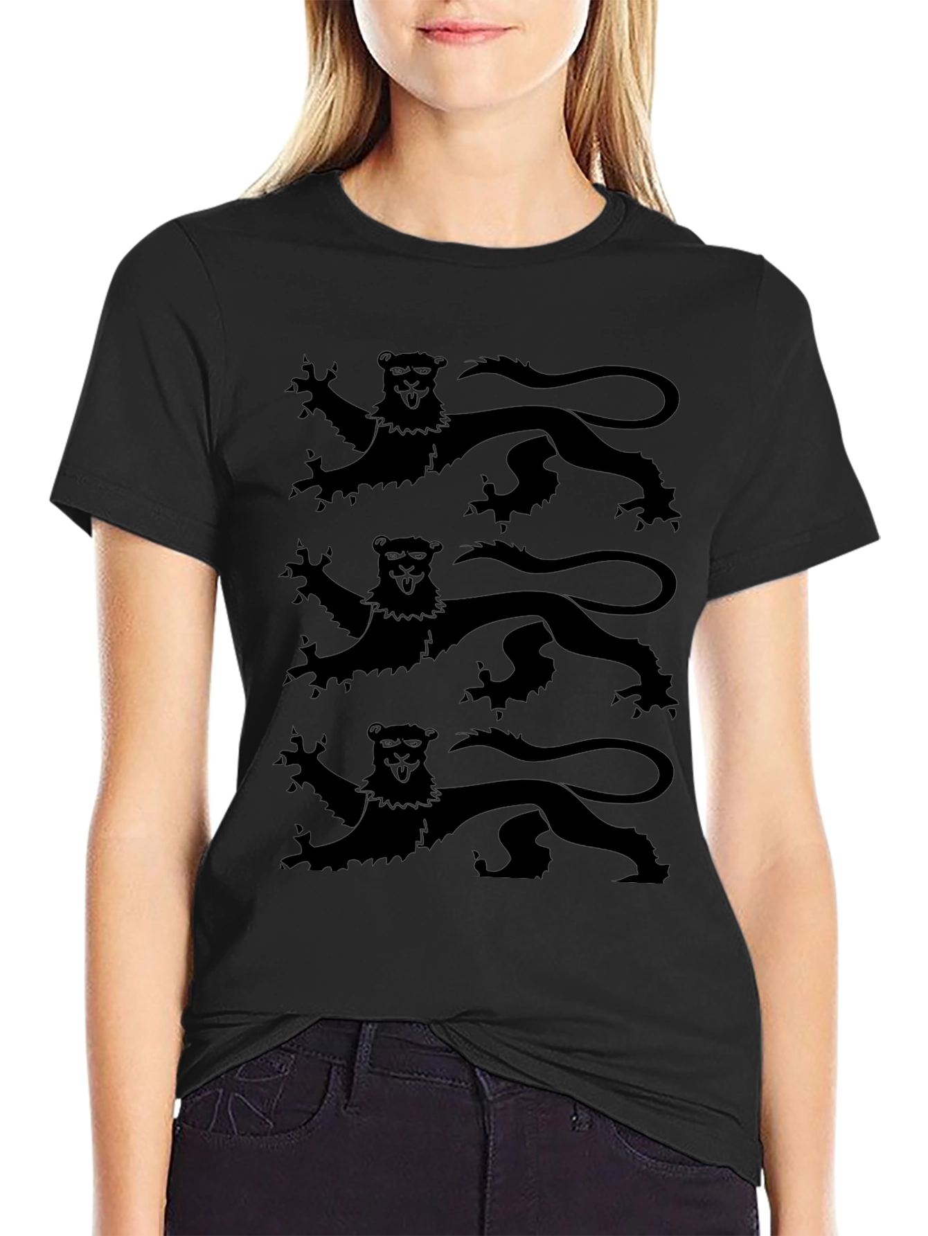 Black T-Shirt with Triple Lion Rampant Design