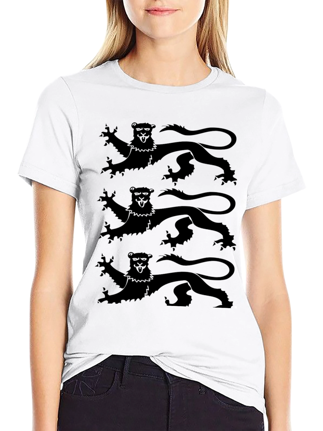 Black T-Shirt with Triple Lion Rampant Design