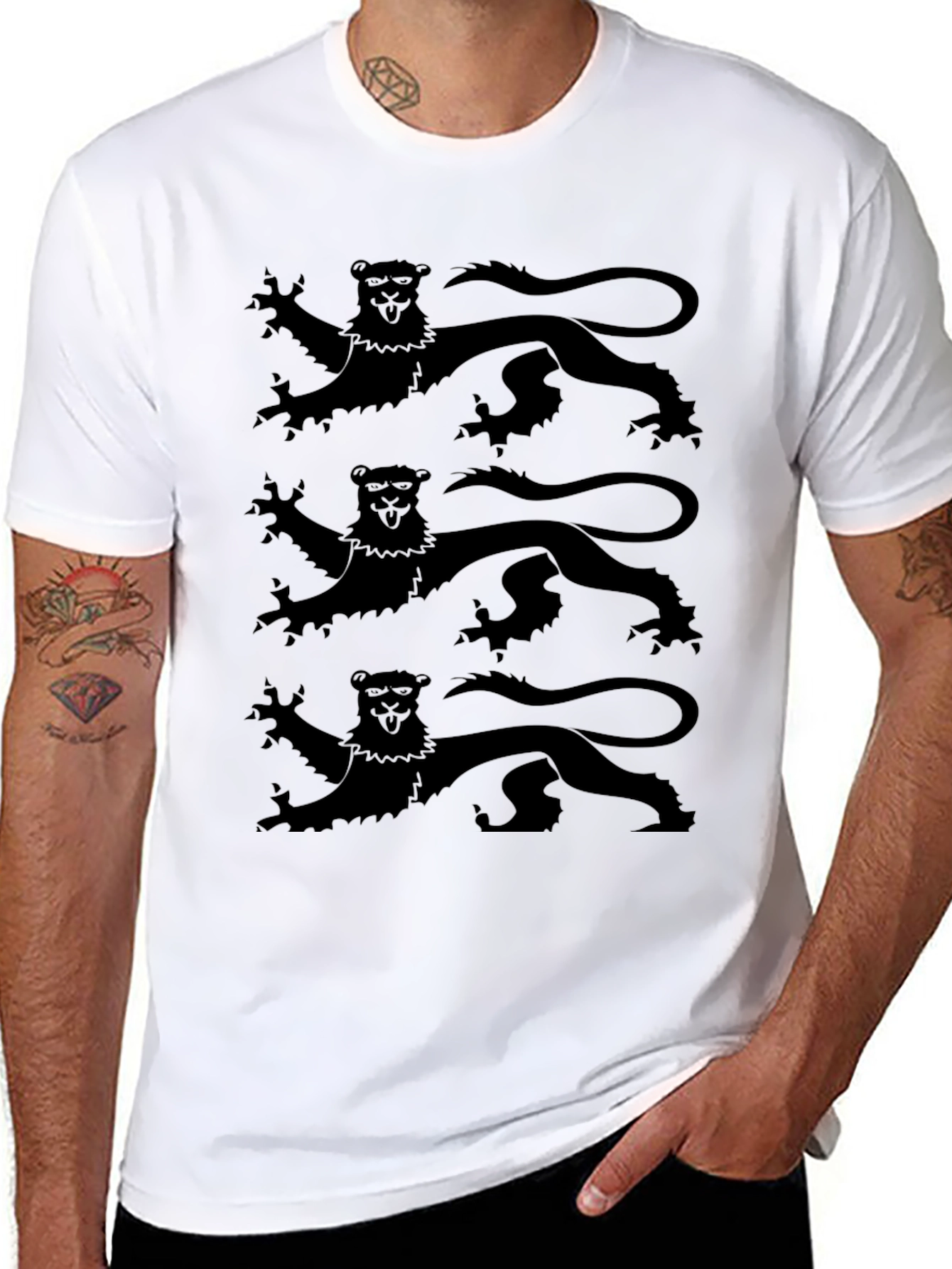 Black T-Shirt with Triple Lion Rampant Design