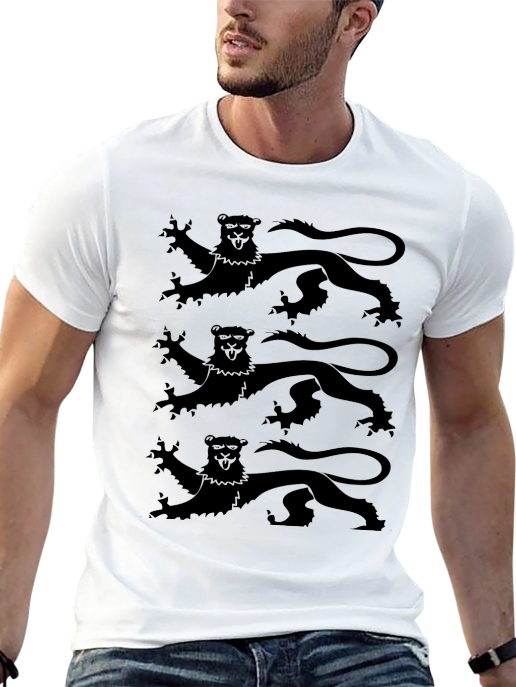 Black T-Shirt with Triple Lion Rampant Design