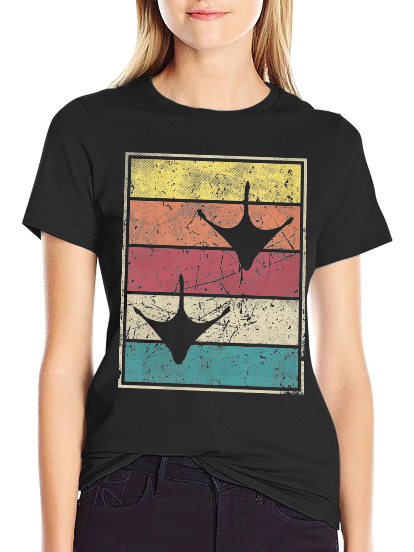 Retro Sunset Goose Footprint T-Shirt