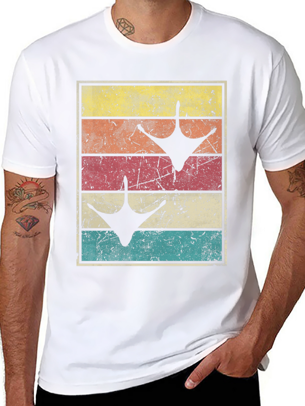 Retro Sunset Goose Footprint T-Shirt