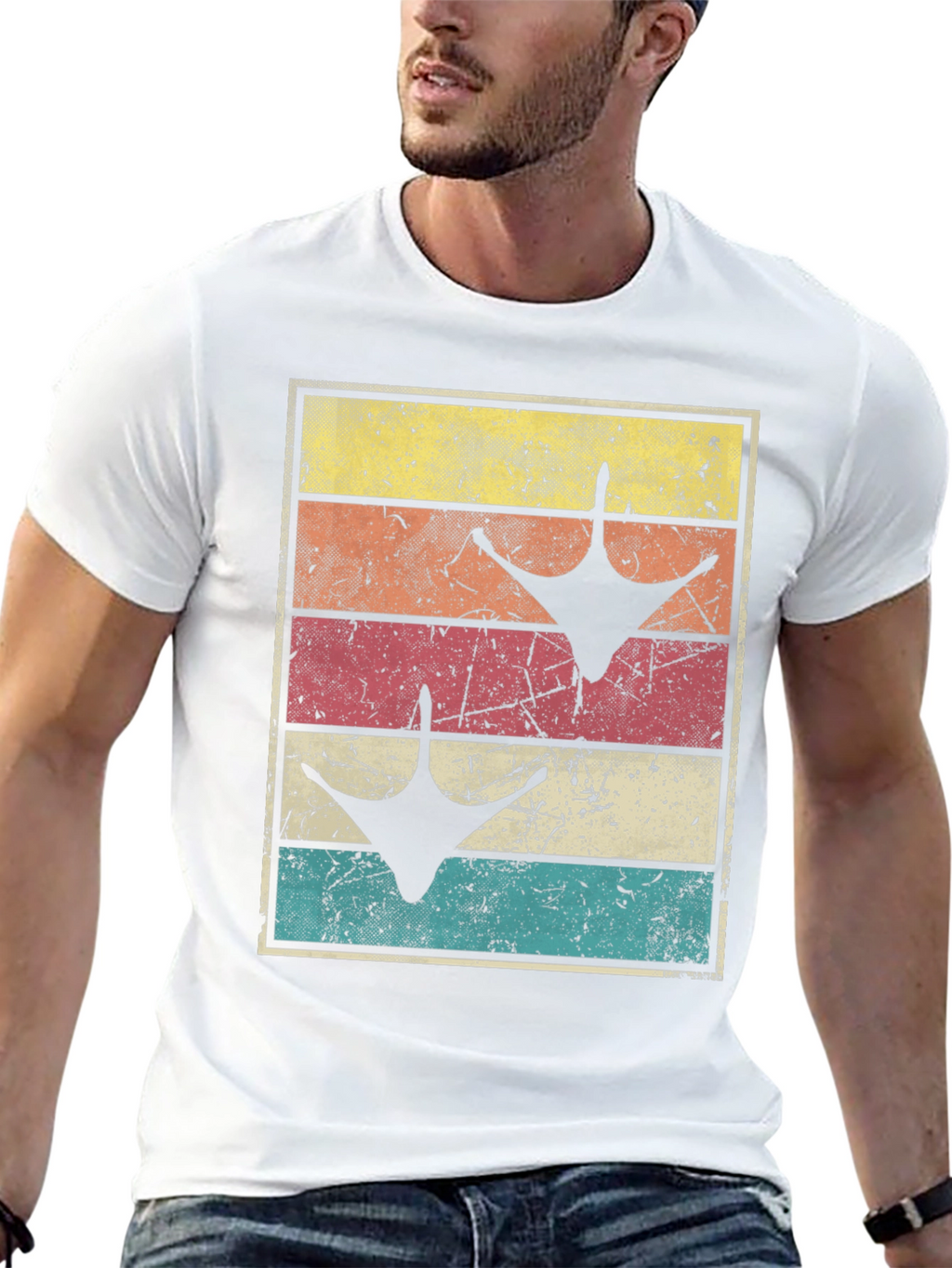 Retro Sunset Goose Footprint T-Shirt