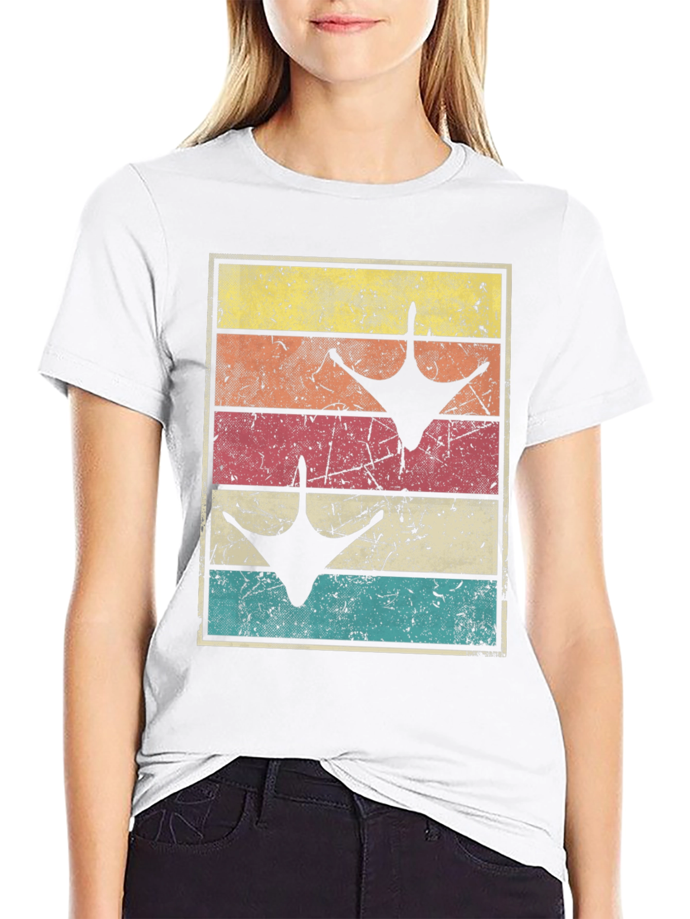 Retro Sunset Goose Footprint T-Shirt