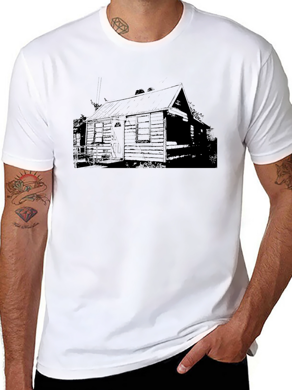 Rustic Cabin Print Black T-Shirt