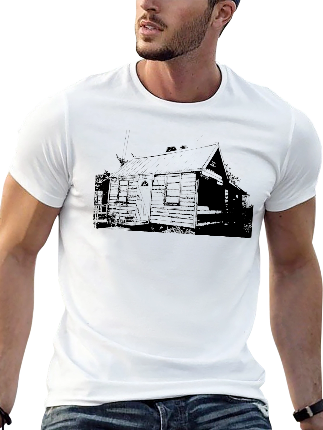 Rustic Cabin Print Black T-Shirt