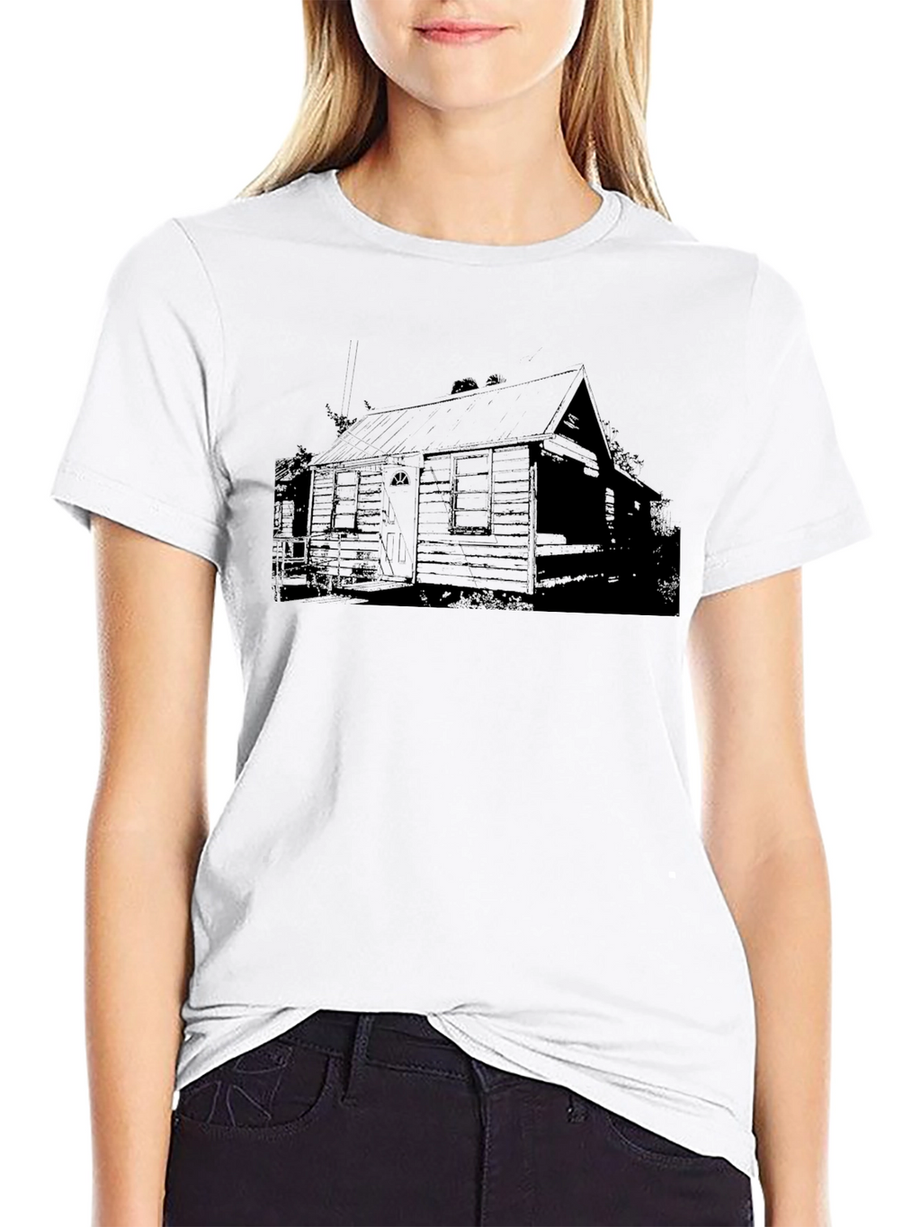 Rustic Cabin Print Black T-Shirt