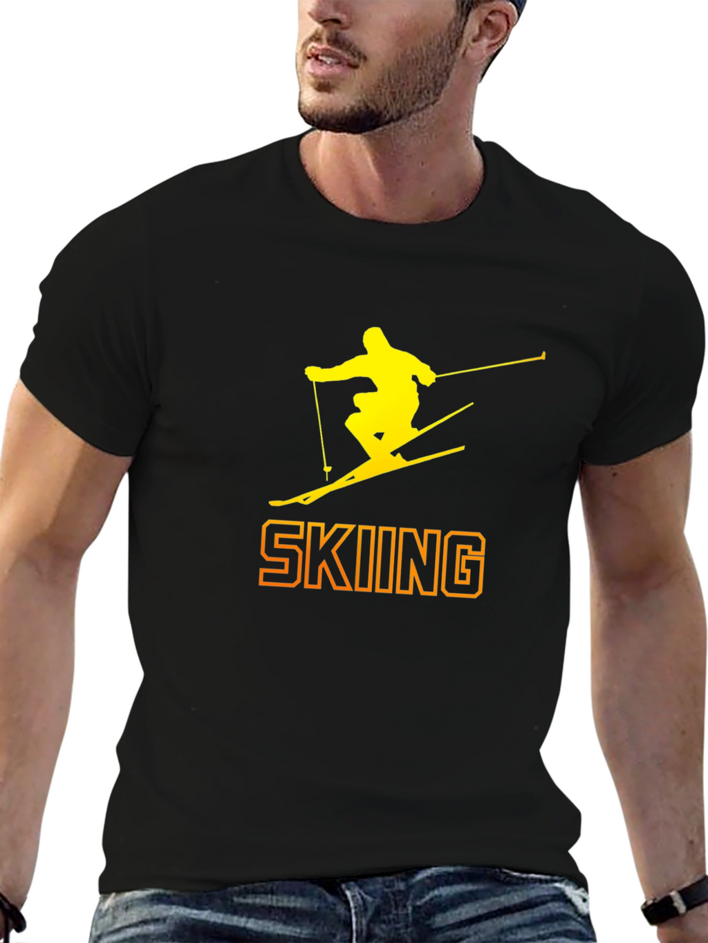 Skiing Silhouette Graphic Tee - Black