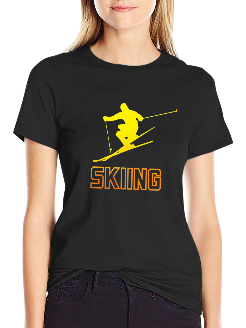 Skiing Silhouette Graphic Tee - Black