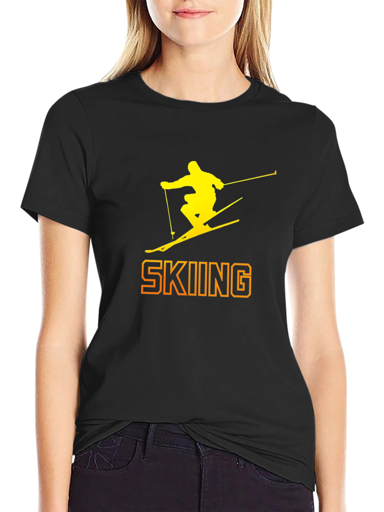 Skiing Silhouette Graphic Tee - Black