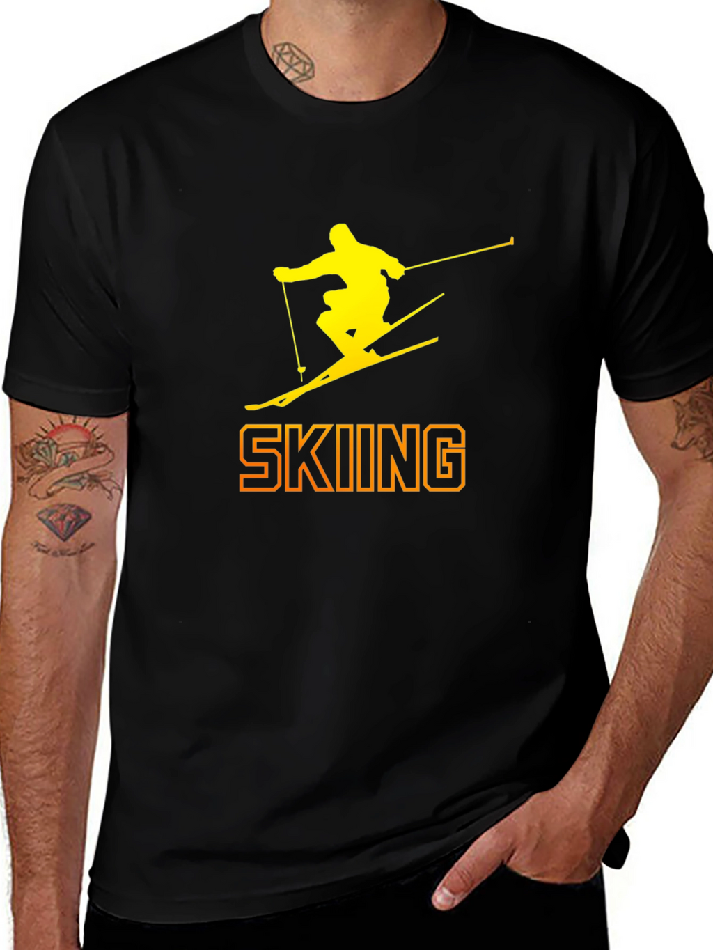 Skiing Silhouette Graphic Tee - Black