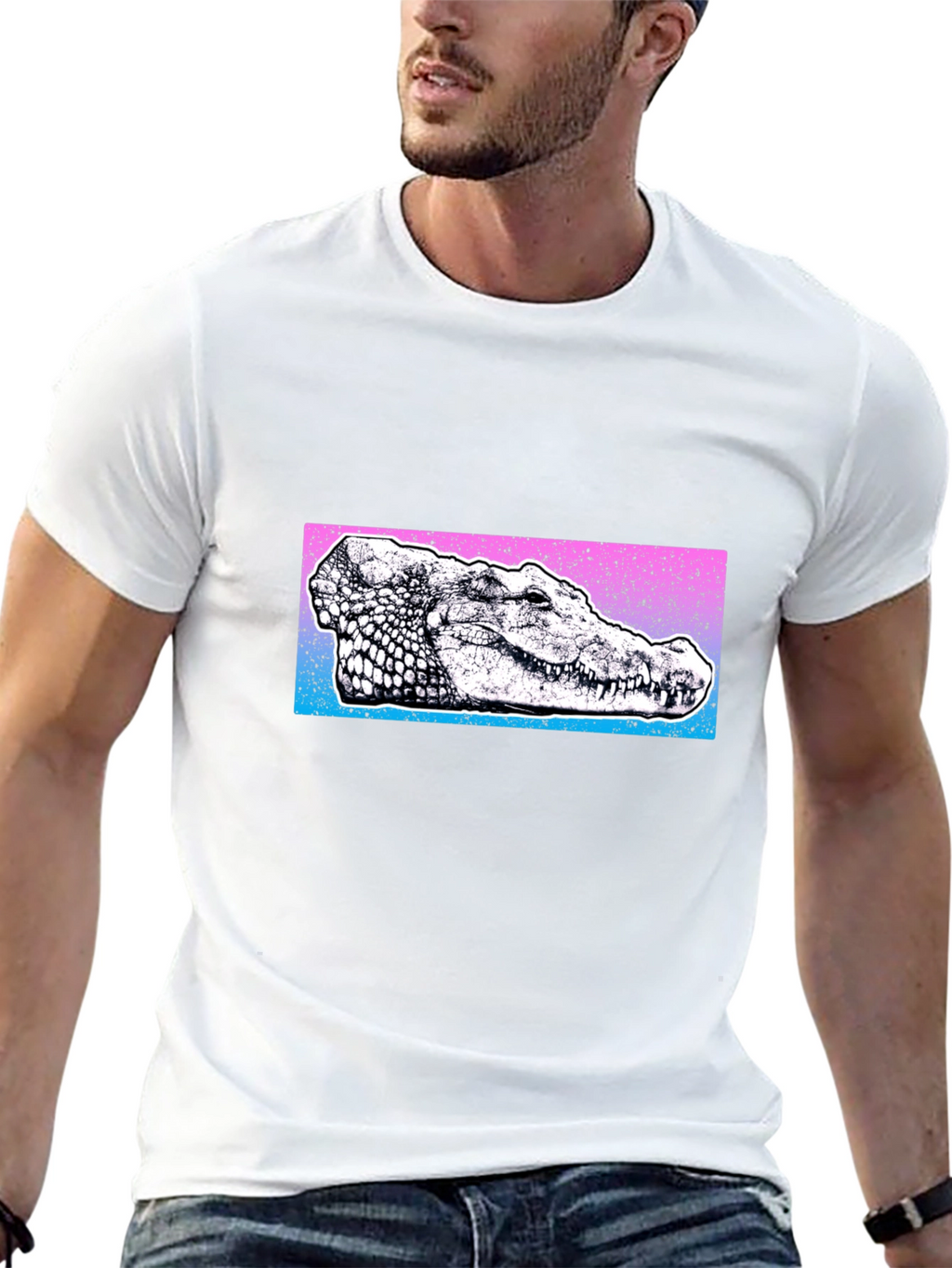 Cool Crocodile Graphic Tee - Black Cotton Blend