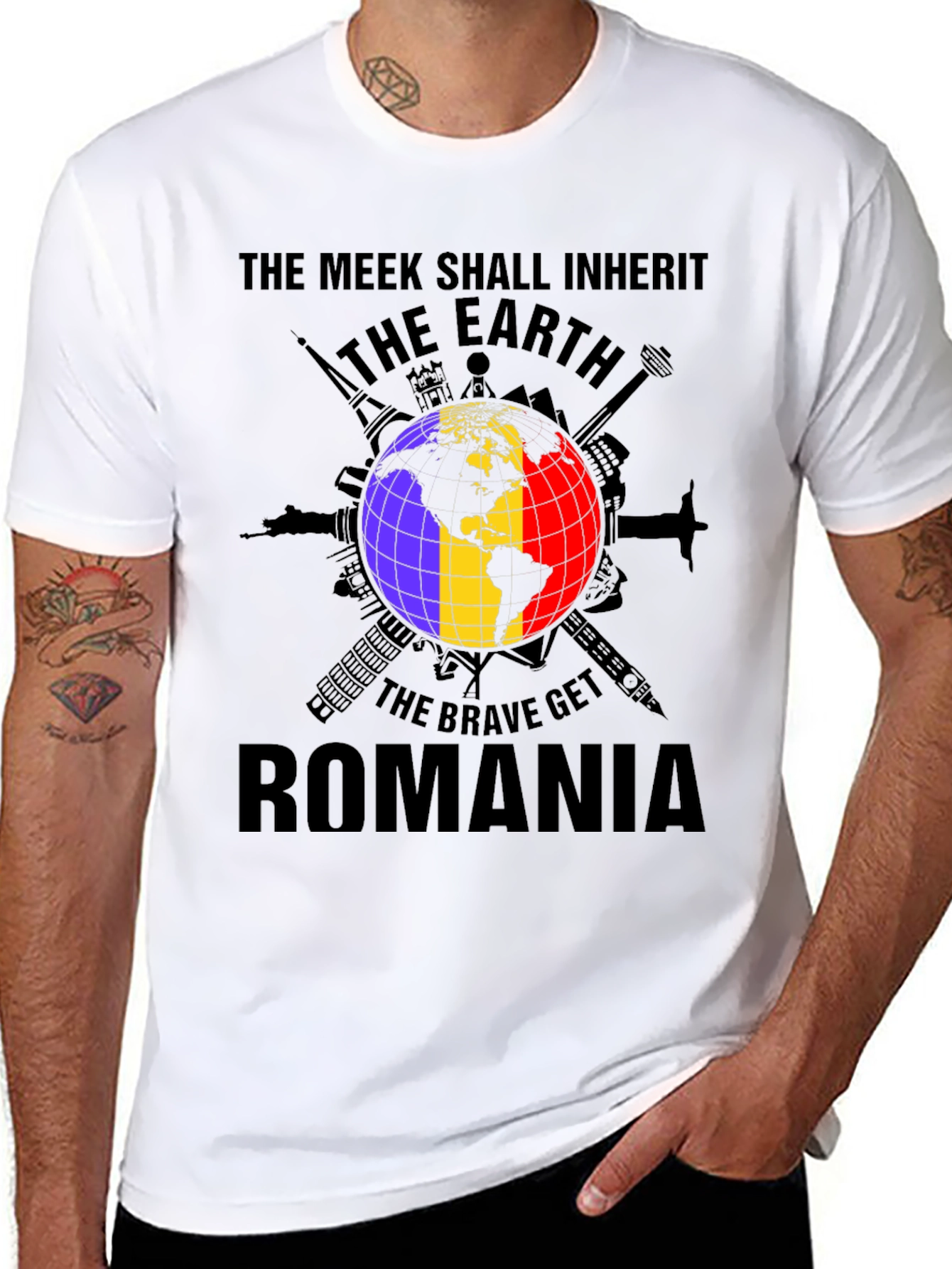 Romania Earth Graphic Tee - Patriotic Pride