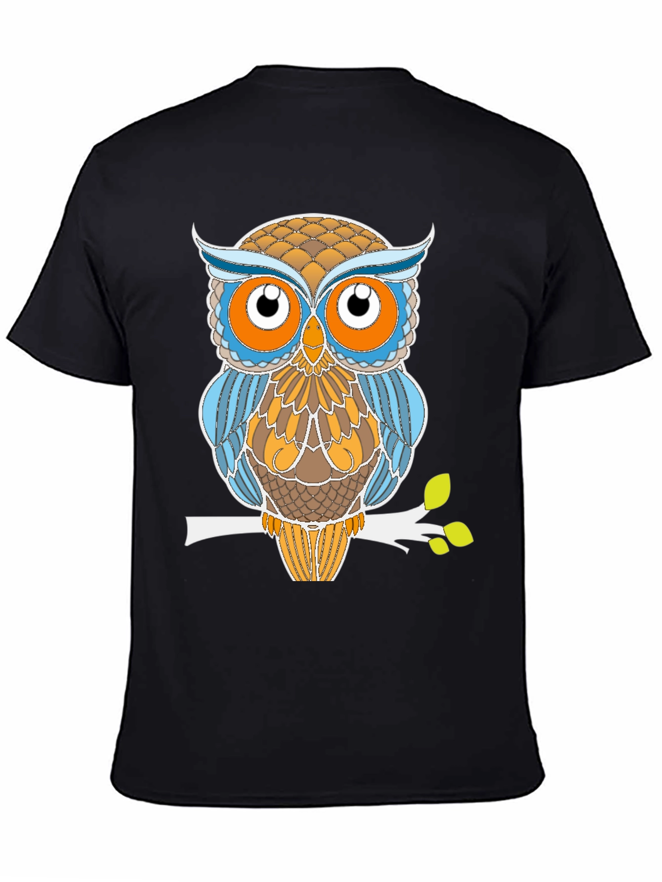 Stylized Owl Graphic Tee - Black Cotton Blend