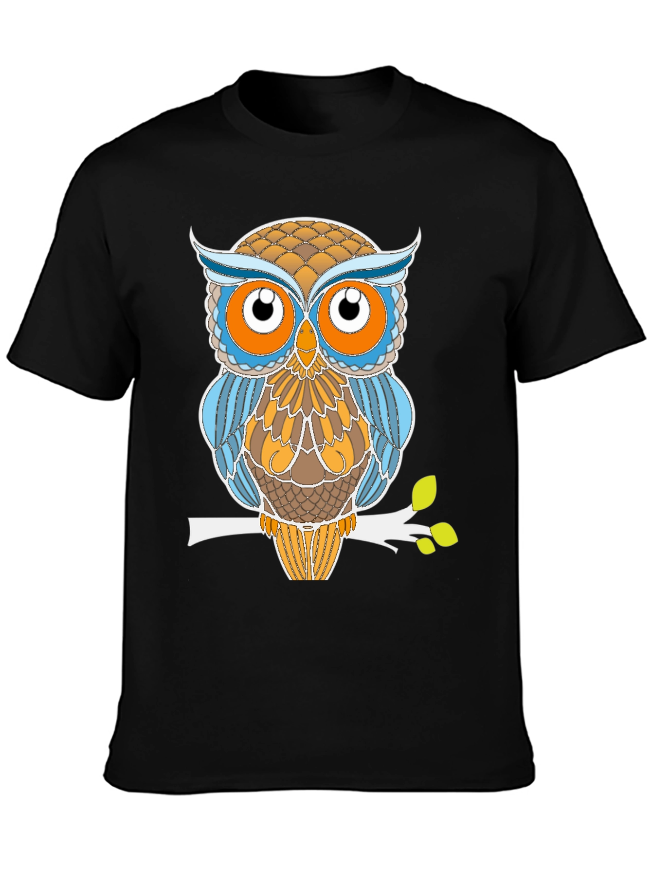 Stylized Owl Graphic Tee - Black Cotton Blend