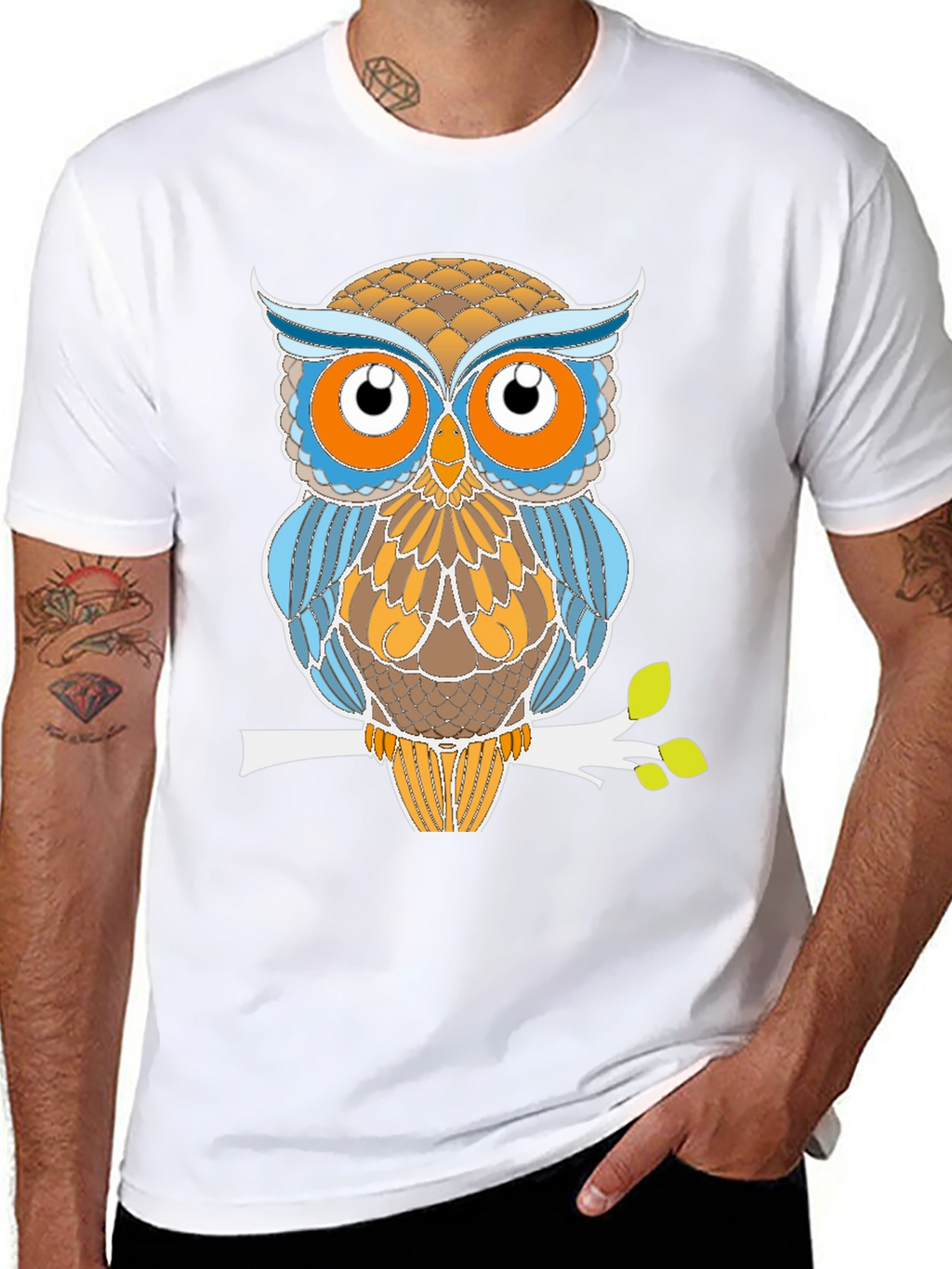 Stylized Owl Graphic Tee - Black Cotton Blend