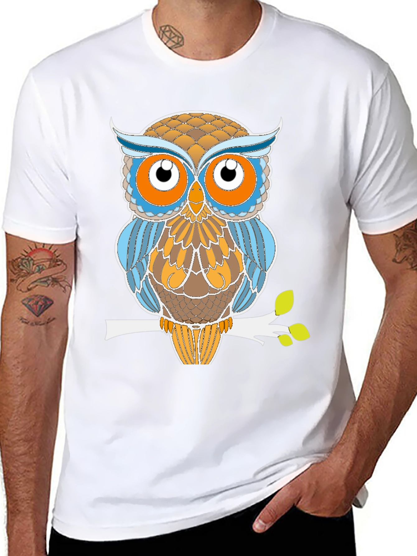 Stylized Owl Graphic Tee - Black Cotton Blend