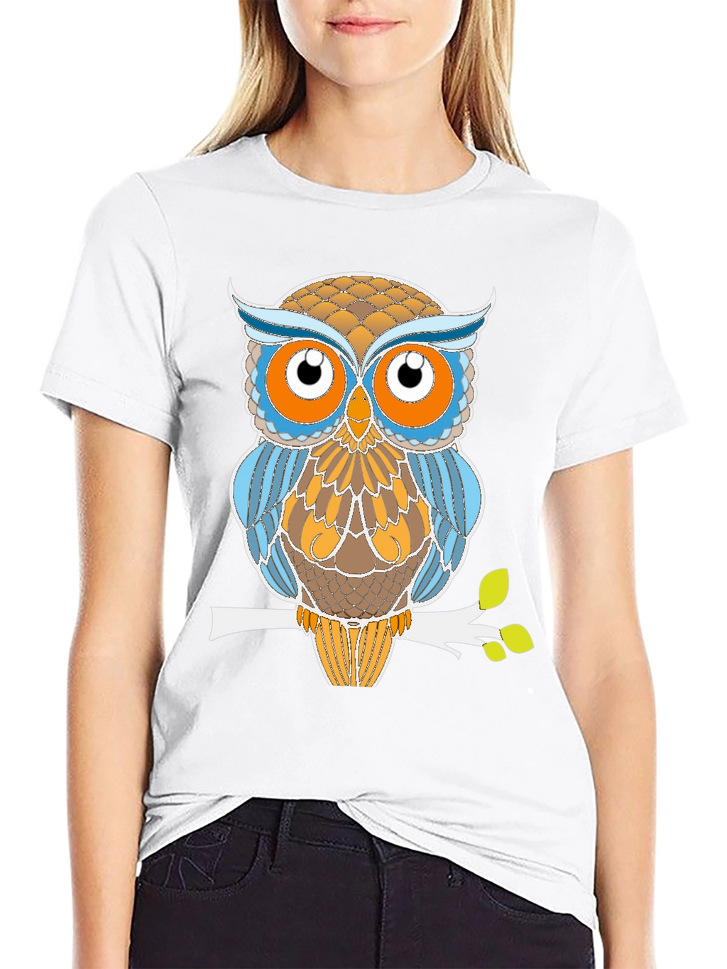 Stylized Owl Graphic Tee - Black Cotton Blend