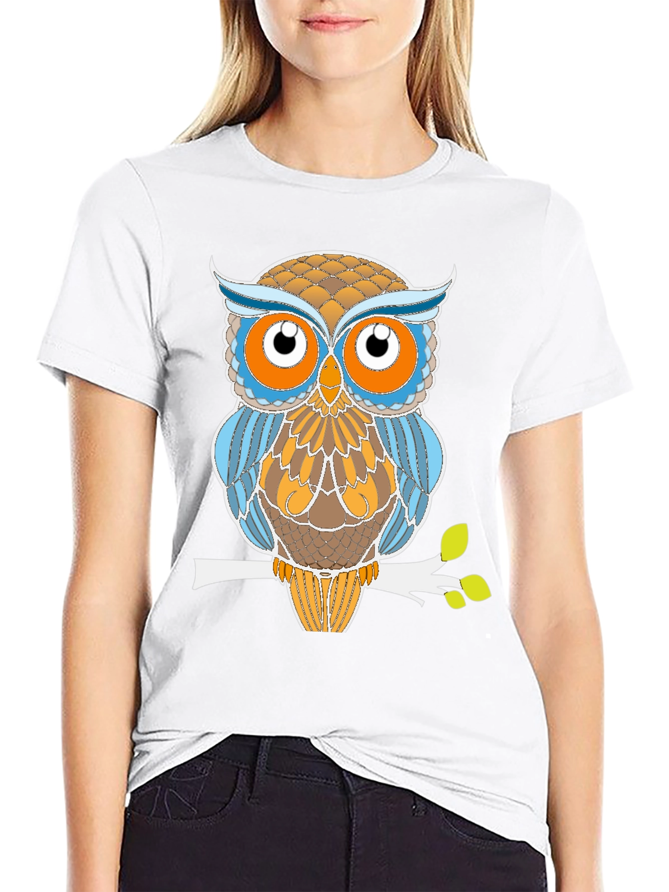 Stylized Owl Graphic Tee - Black Cotton Blend