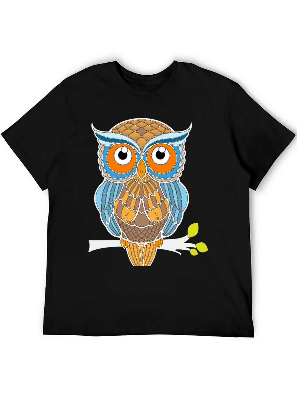 Stylized Owl Graphic Tee - Black Cotton Blend