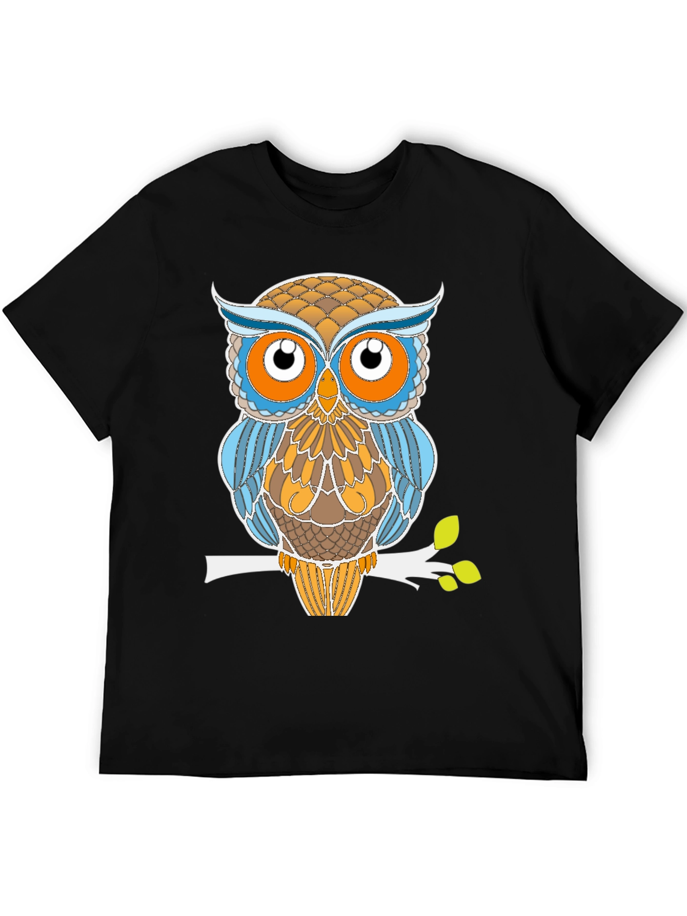 Stylized Owl Graphic Tee - Black Cotton Blend