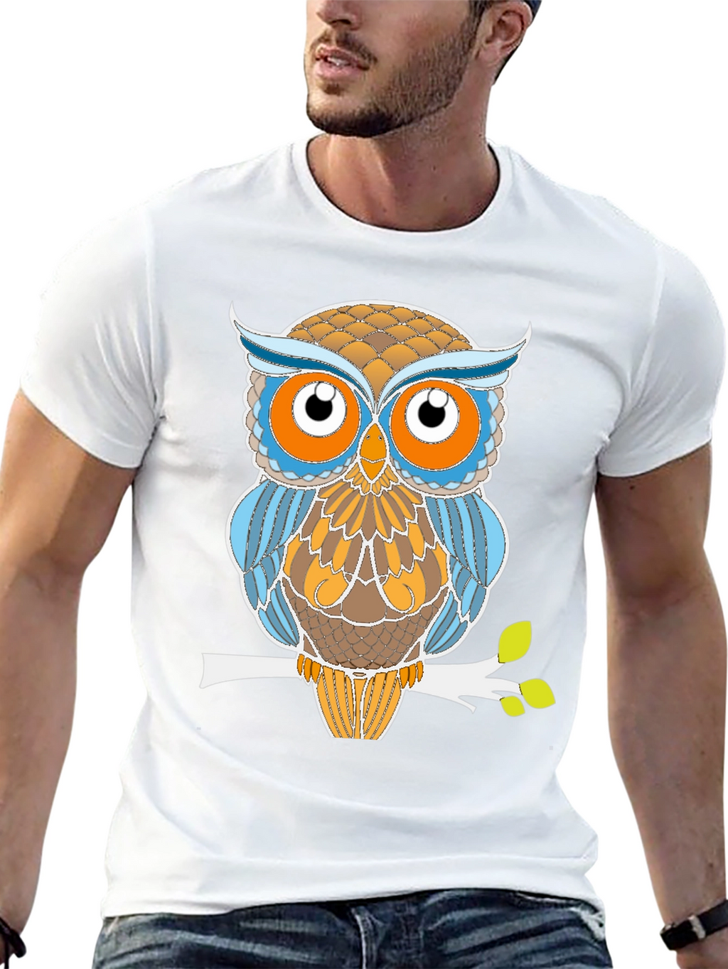 Stylized Owl Graphic Tee - Black Cotton Blend