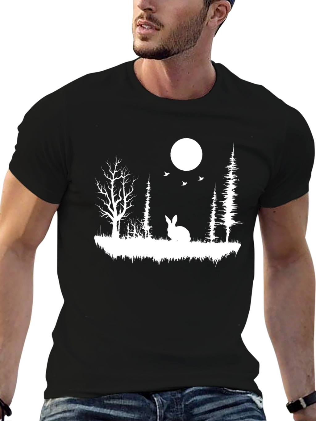 Rabbit in Woods Black T-Shirt