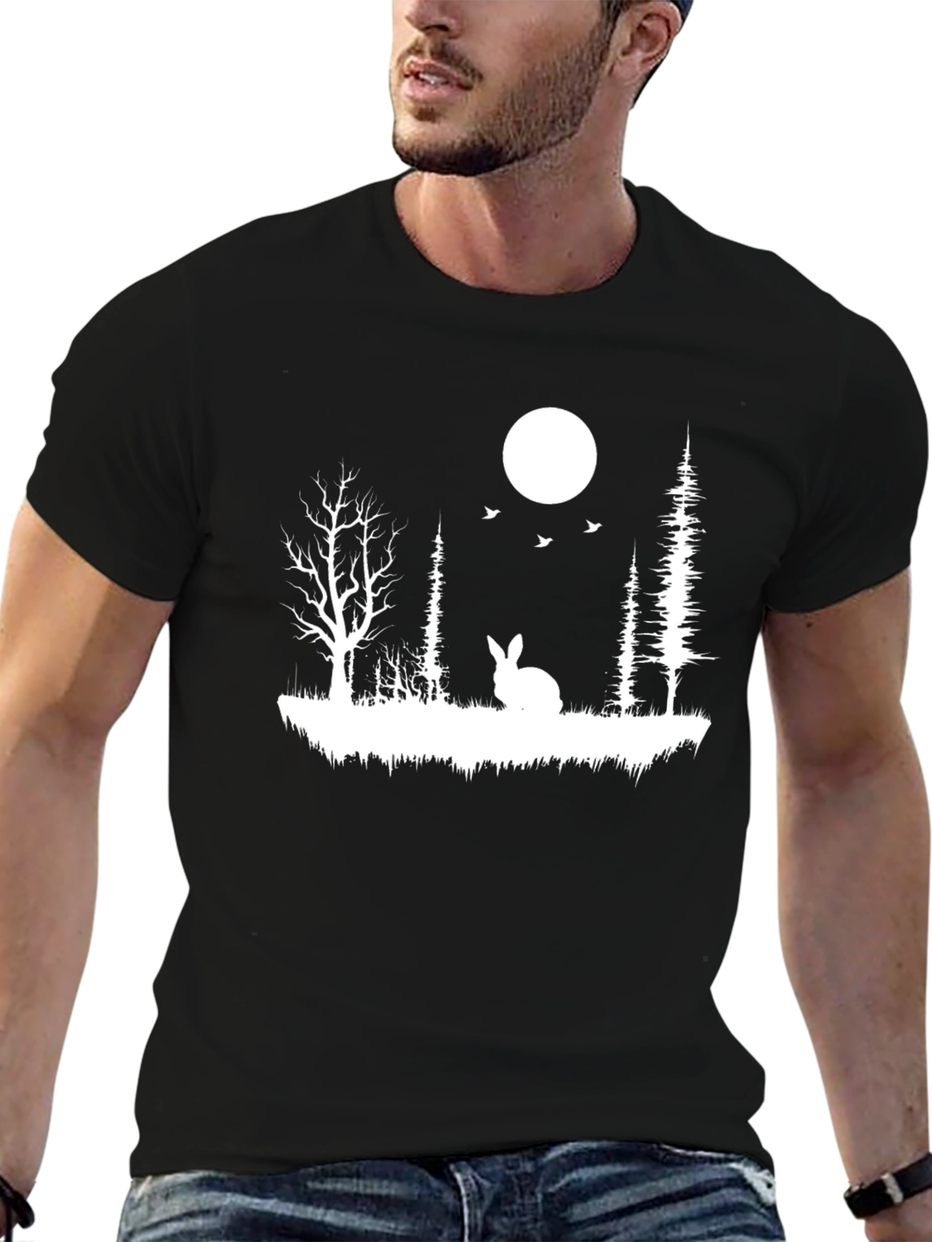 Rabbit in Woods Black T-Shirt