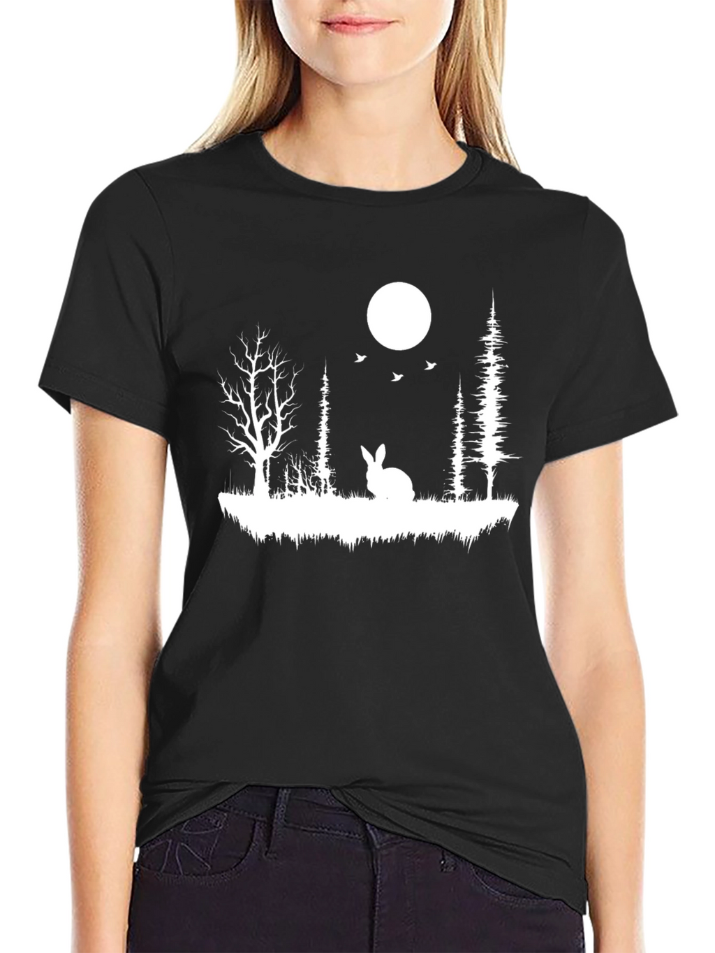 Rabbit in Woods Black T-Shirt