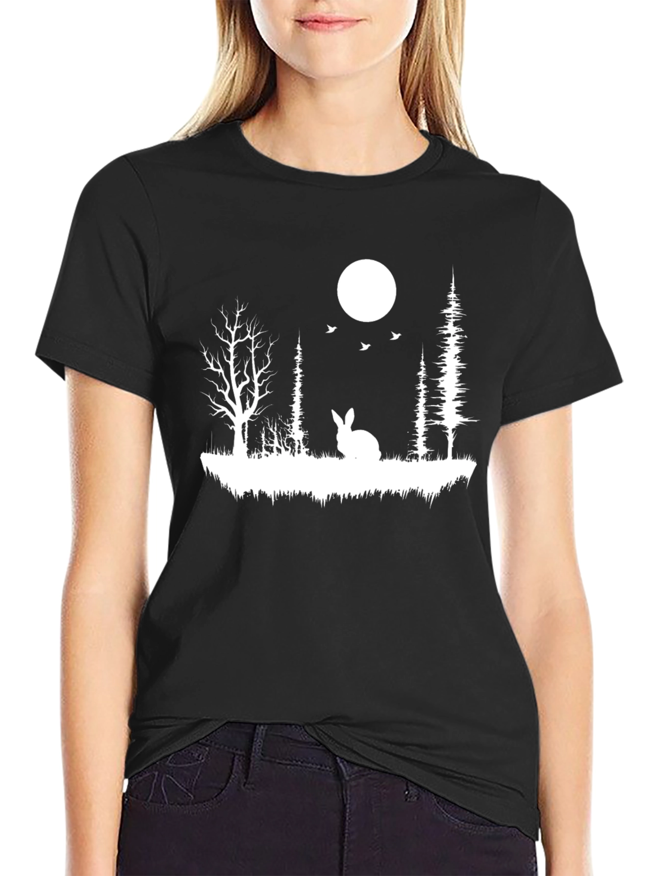 Rabbit in Woods Black T-Shirt