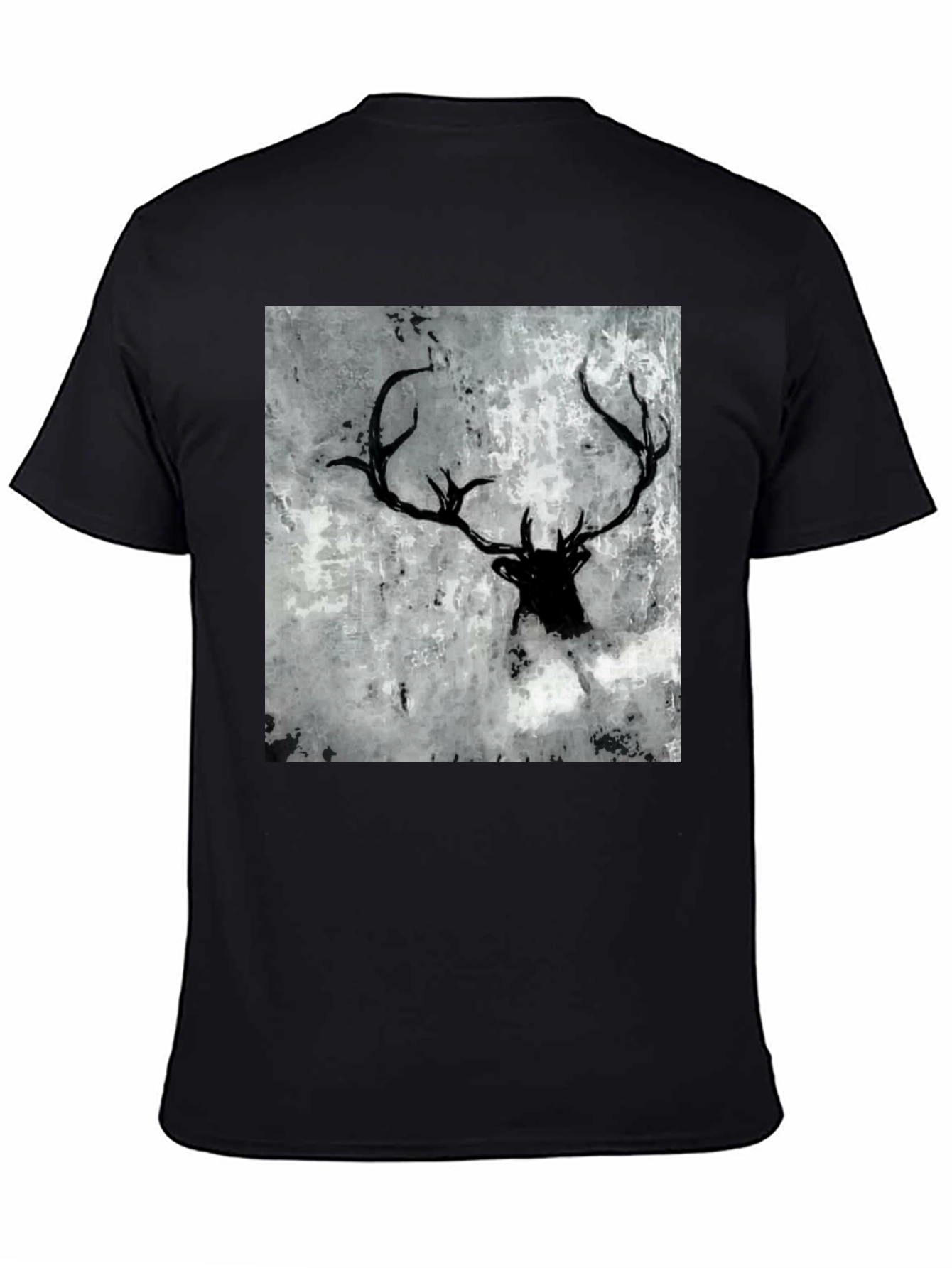 Black Deer Antler Graphic Tee - Abstract Print Shirt