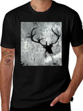 Black Deer Antler Graphic Tee - Abstract Print Shirt