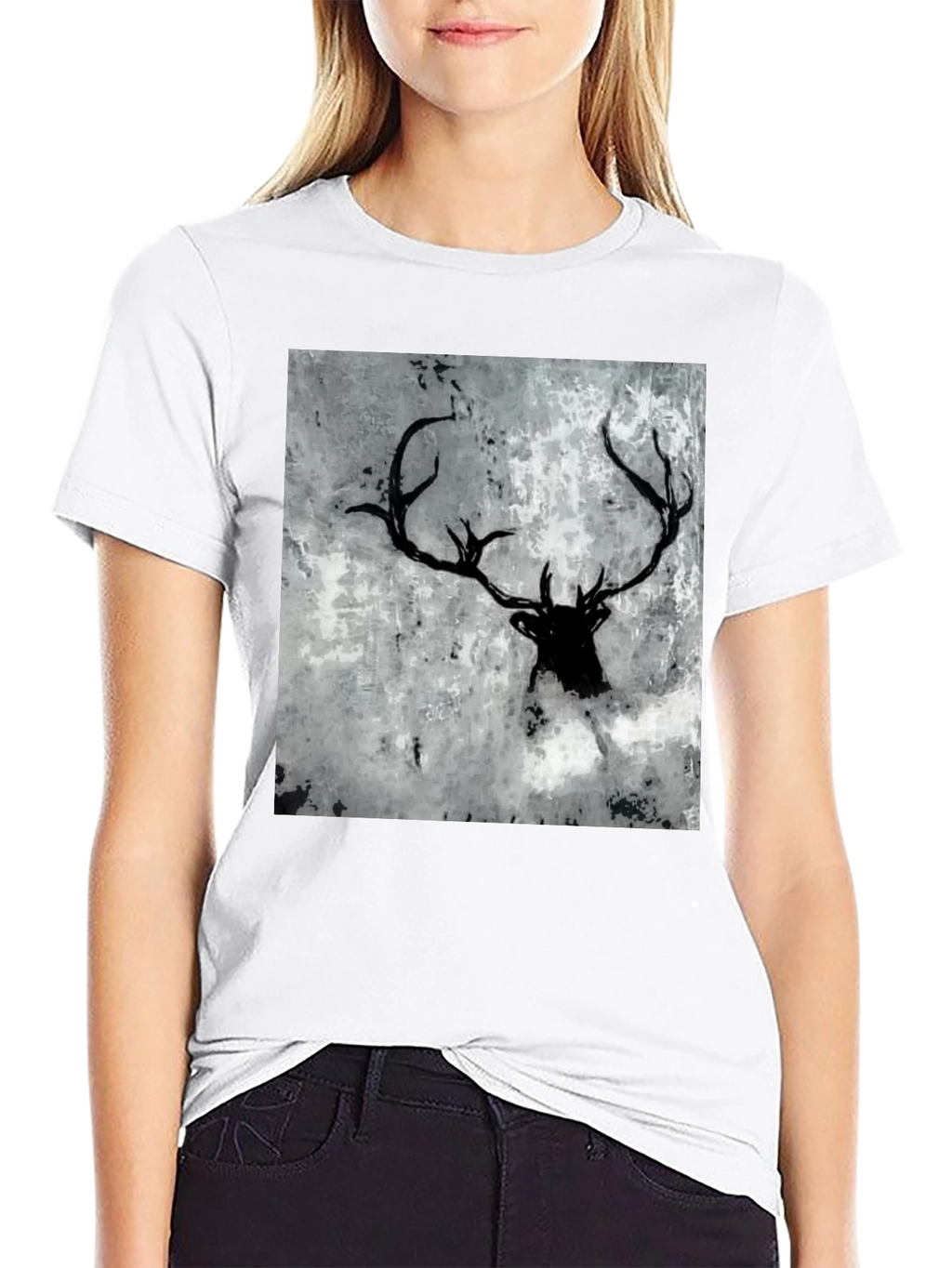 Black Deer Antler Graphic Tee - Abstract Print Shirt