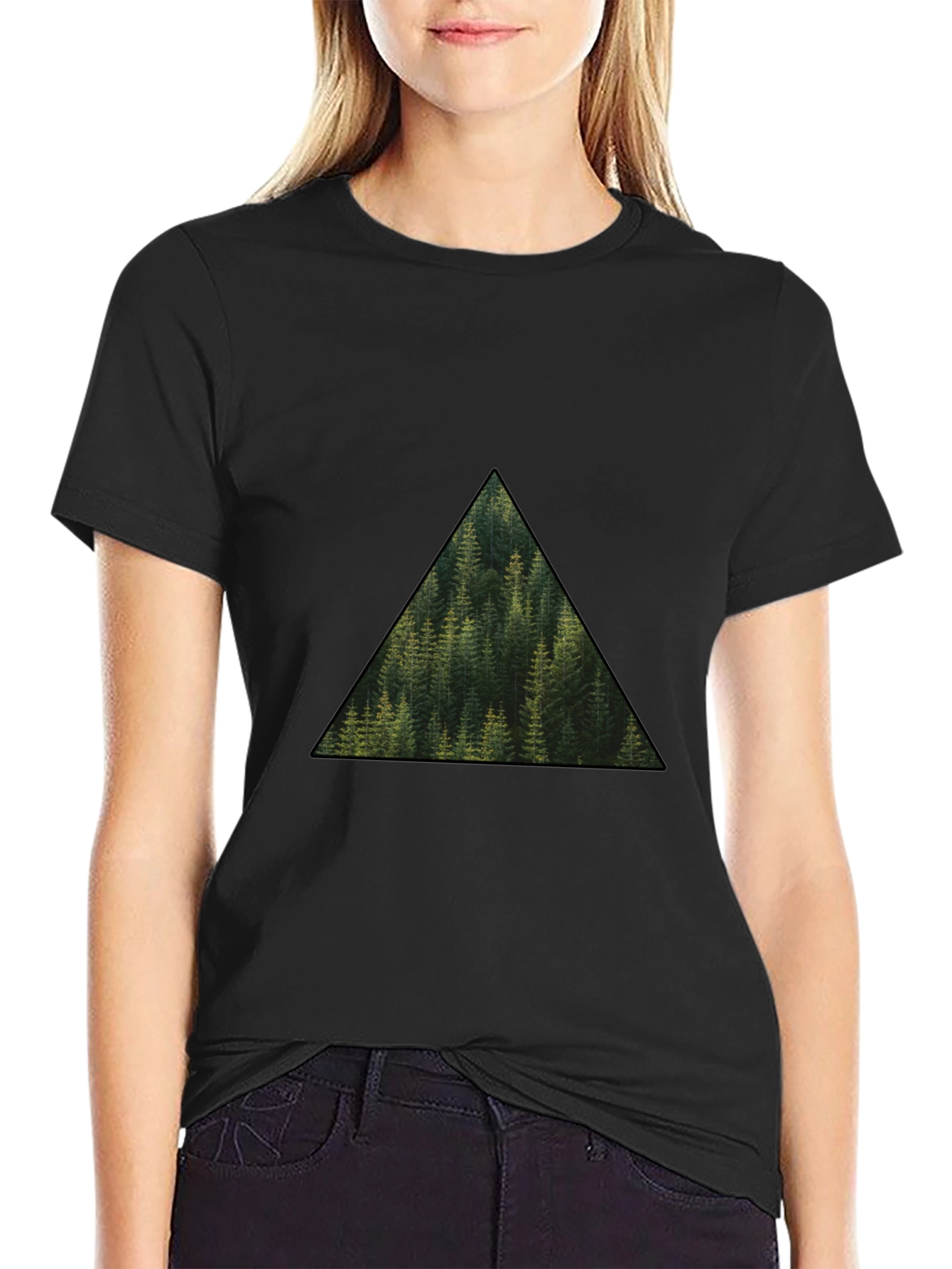 Nature Lovers Triangle Forest Graphic Tee - Black