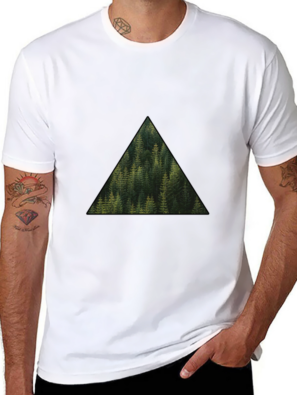 Nature Lovers Triangle Forest Graphic Tee - Black