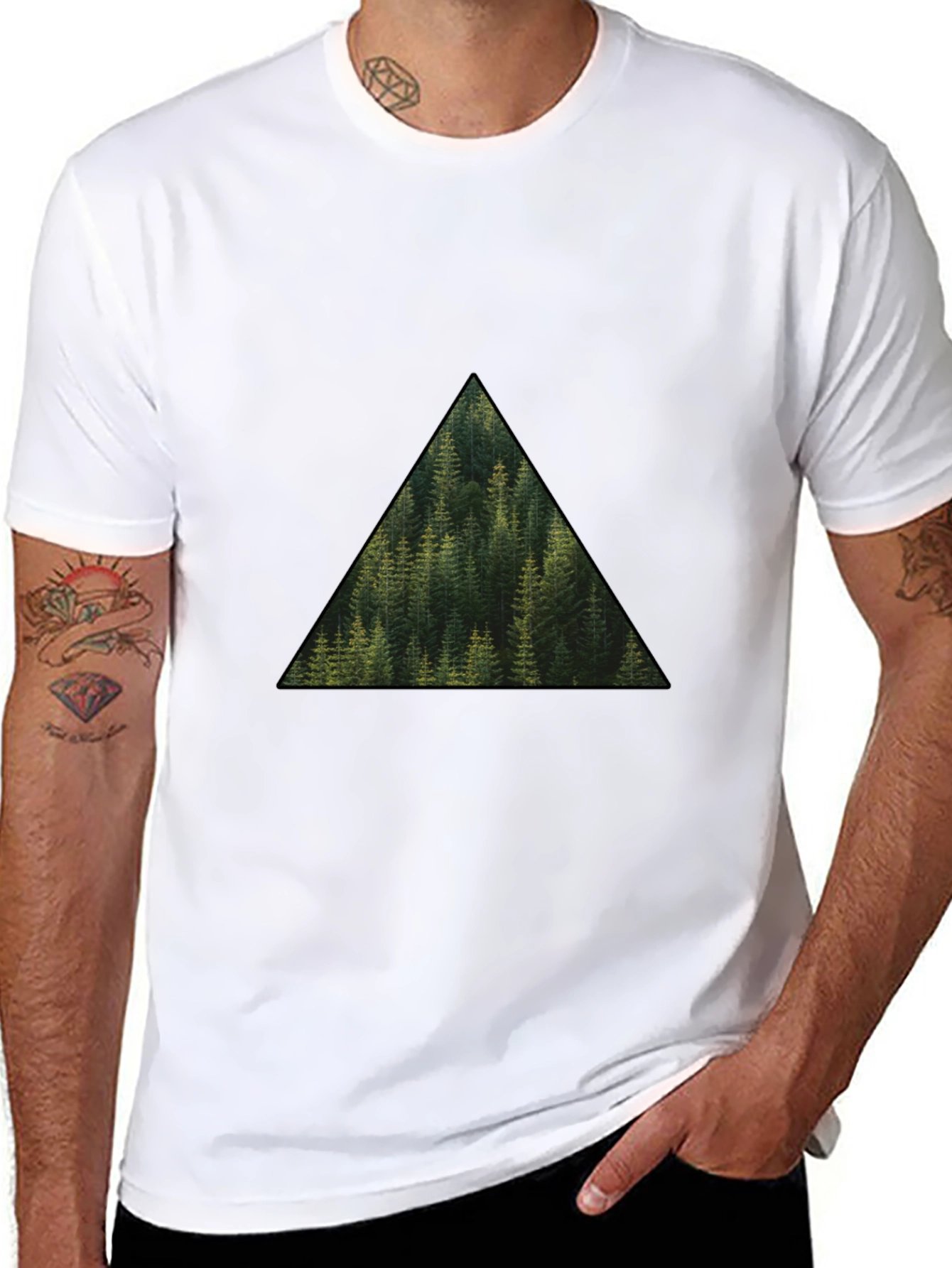 Nature Lovers Triangle Forest Graphic Tee - Black