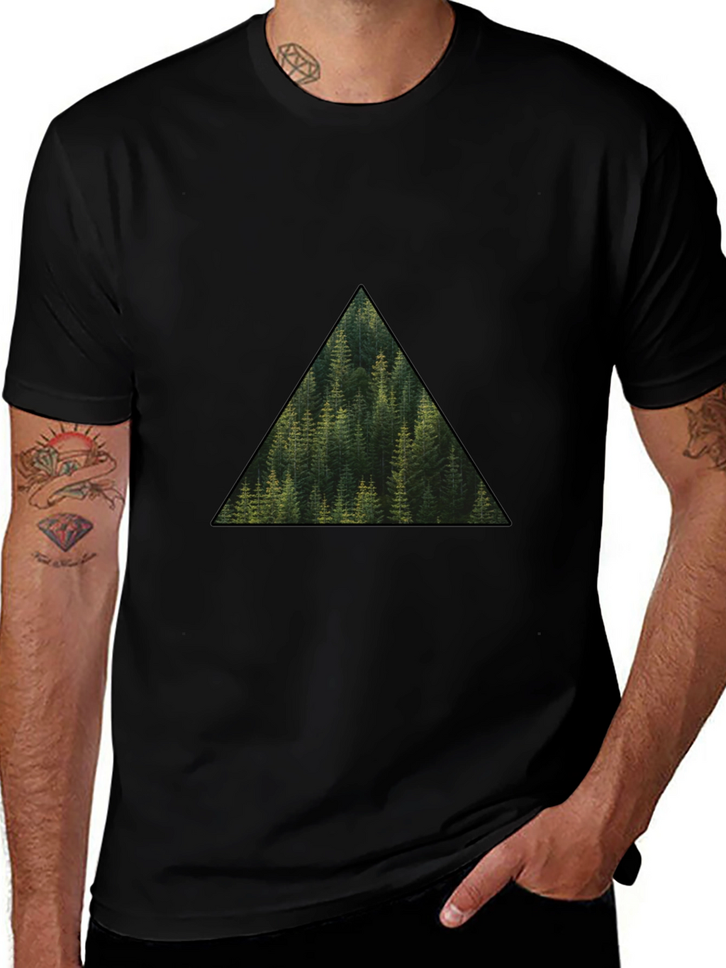 Nature Lovers Triangle Forest Graphic Tee - Black
