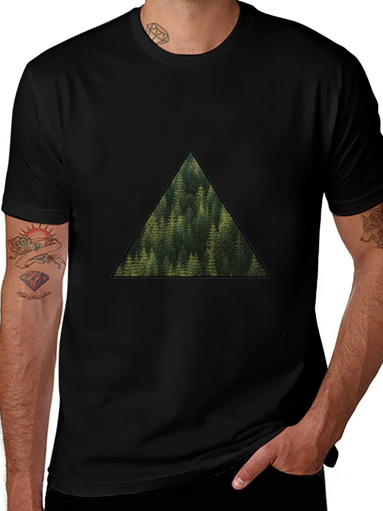 Nature Lovers Triangle Forest Graphic Tee - Black