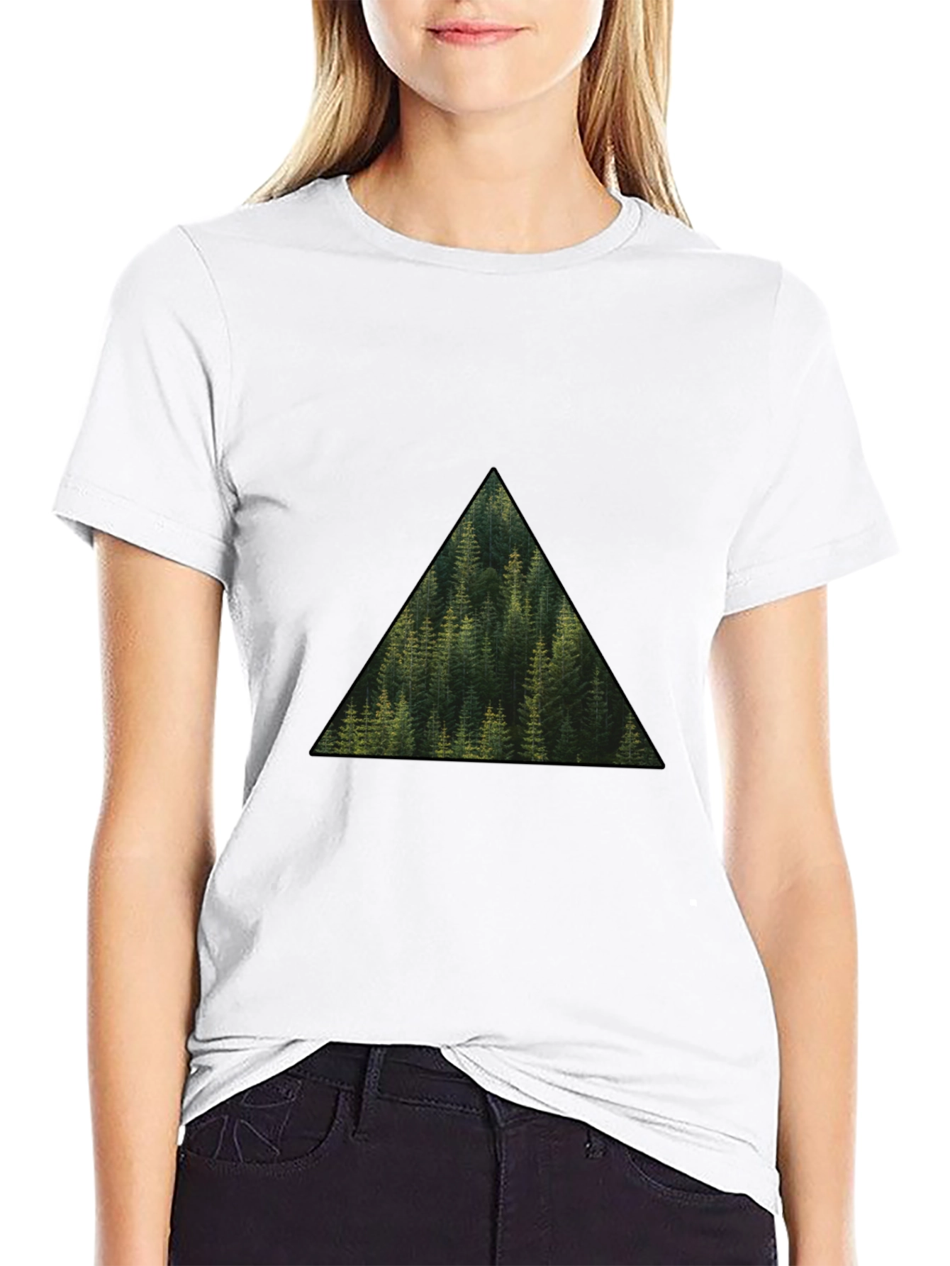 Nature Lovers Triangle Forest Graphic Tee - Black