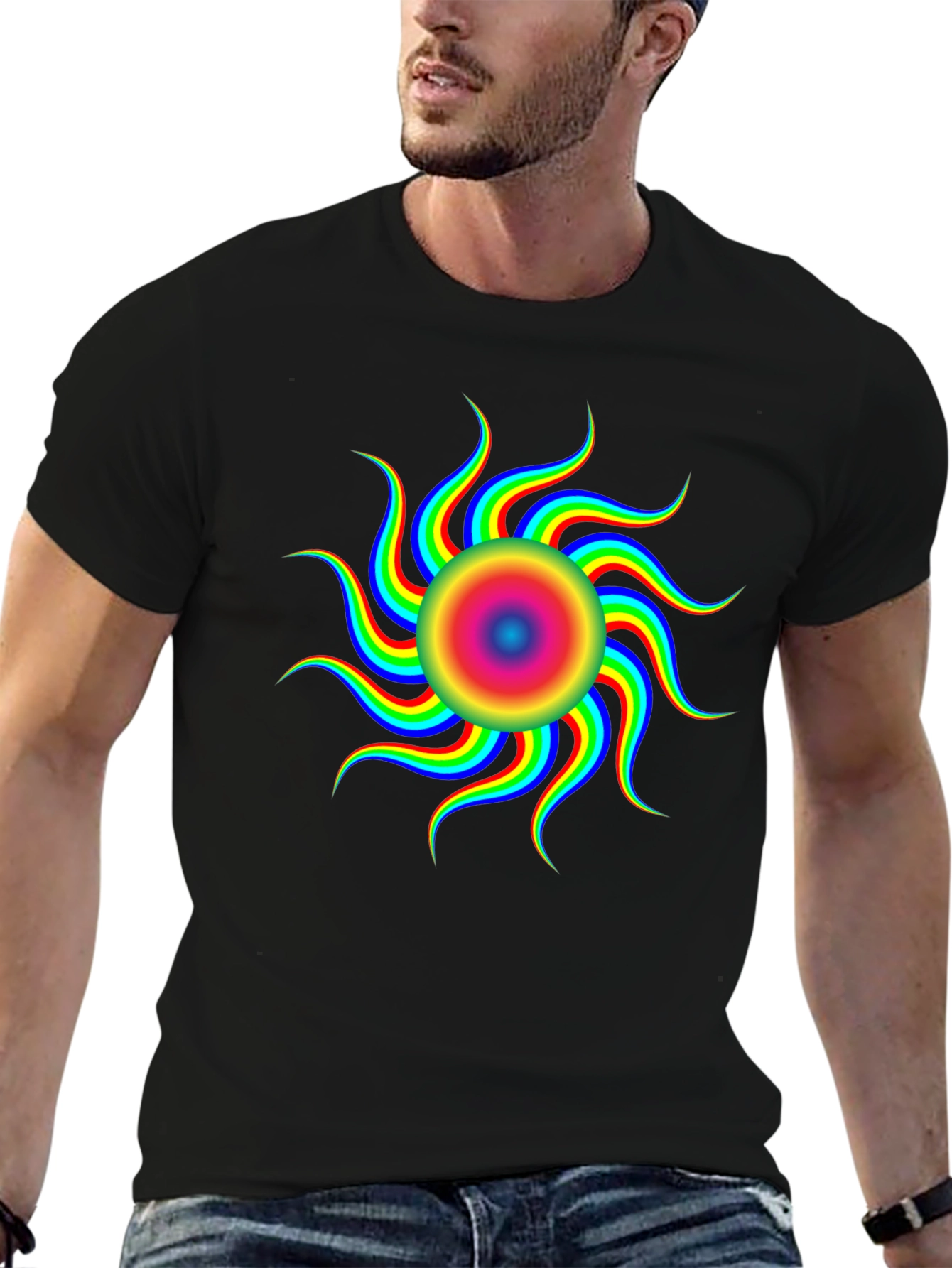 Optical Illusion Rainbow Sun T-Shirt - Black