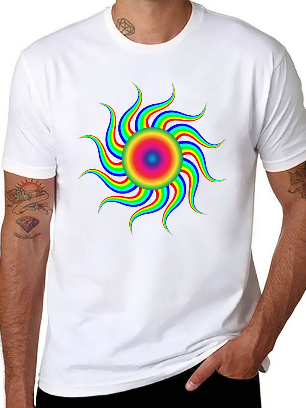 Optical Illusion Rainbow Sun T-Shirt - Black
